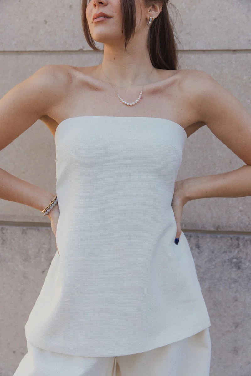 Grace Ivory Side Slits Strapless Top - Image 2