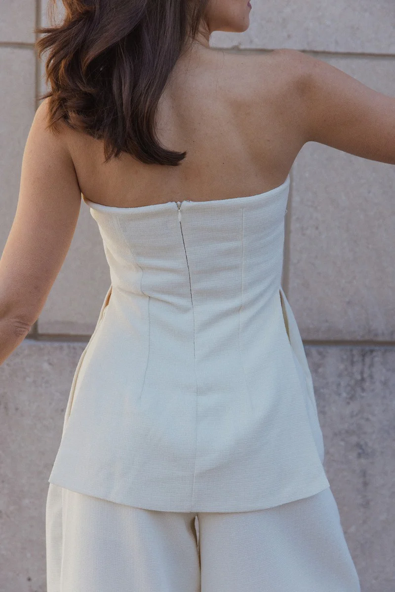 Grace Ivory Side Slits Strapless Top - Image 9