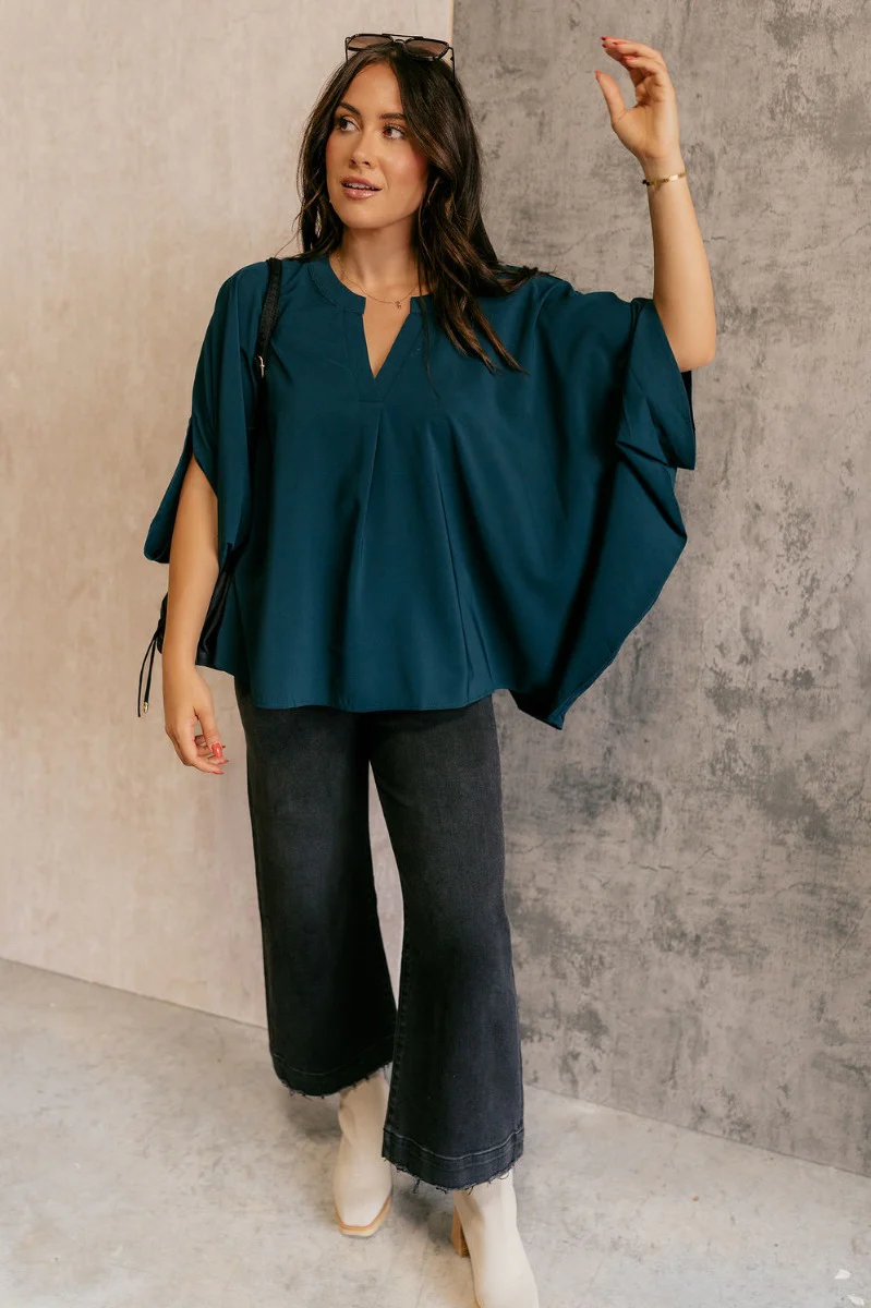 Grace Teal Oversized Short Sleeve Top - Image 3