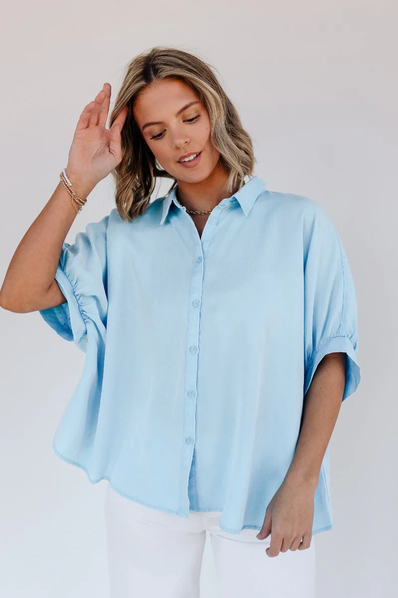 Grace Washed Light Blue Short Sleeve Top - Image 4