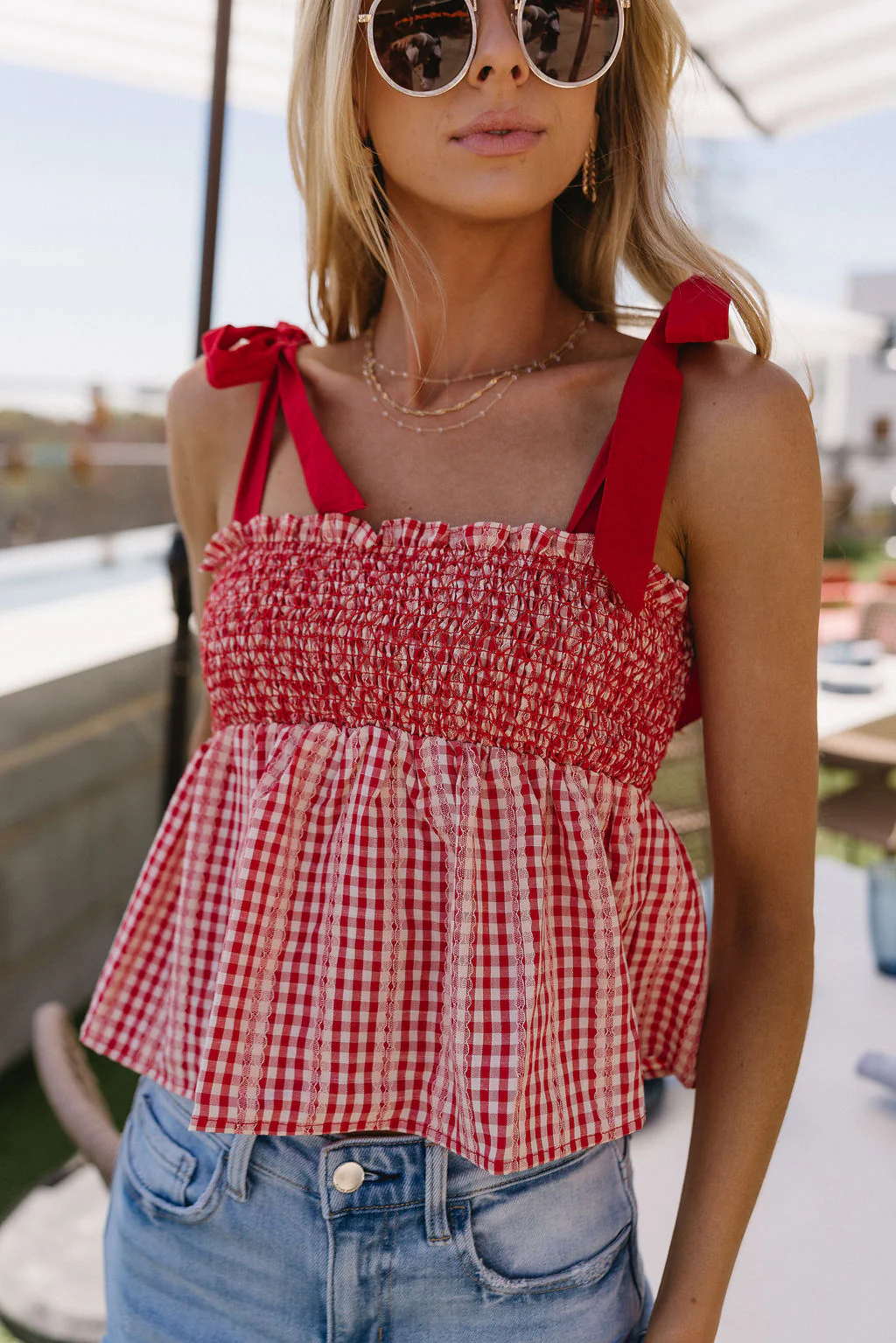 Gretchen Red & White Gingham Tank Top - Image 4