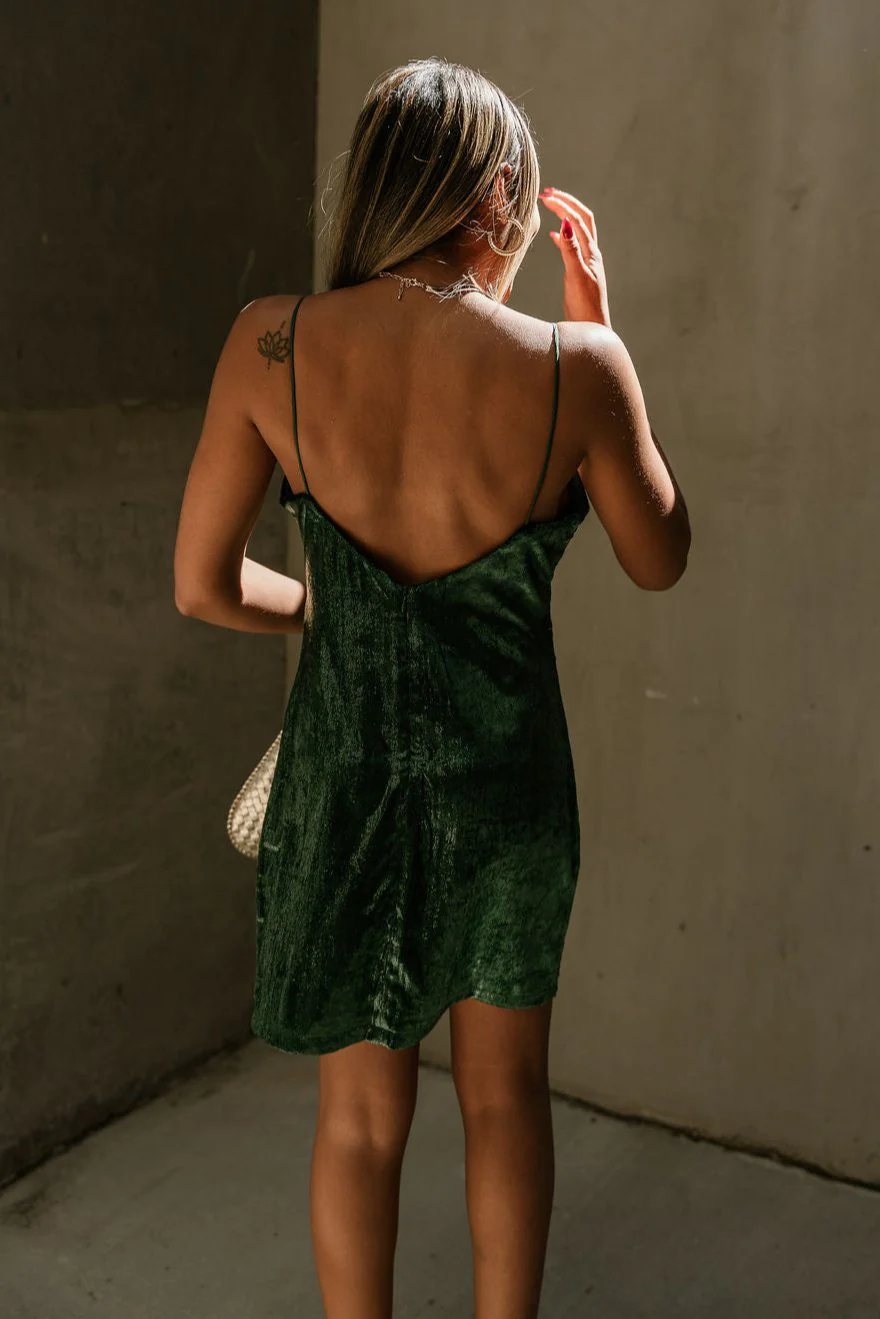 Lena Green Velvet Metallic Mini Dress - Image 3