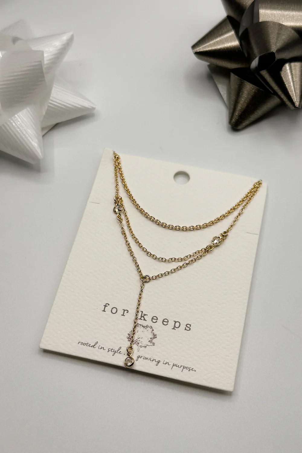 Gwen Triple Gold Chain & Small Clear Stones Necklace