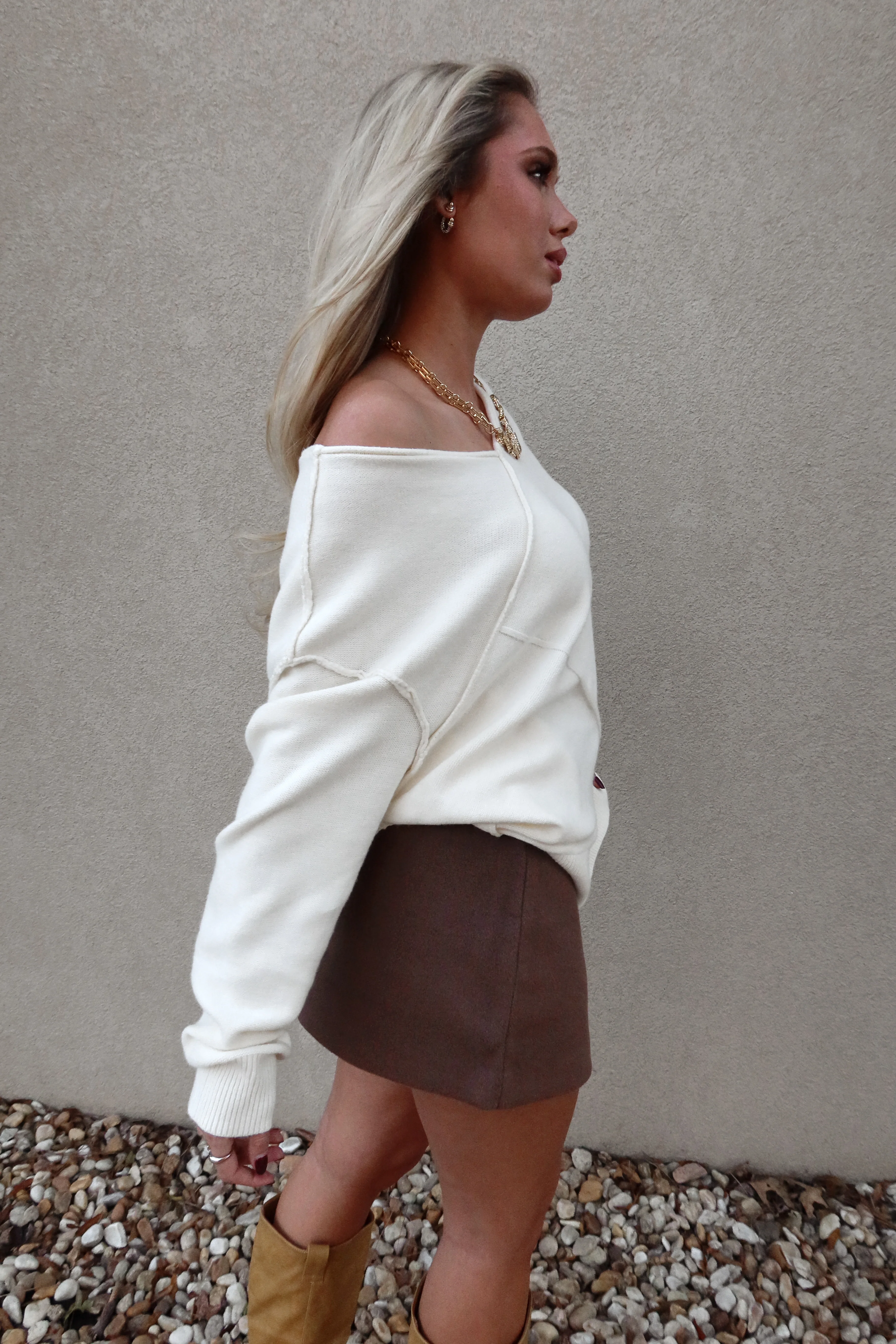 Haddie Cream Exposed Seam Sweater - Image 6