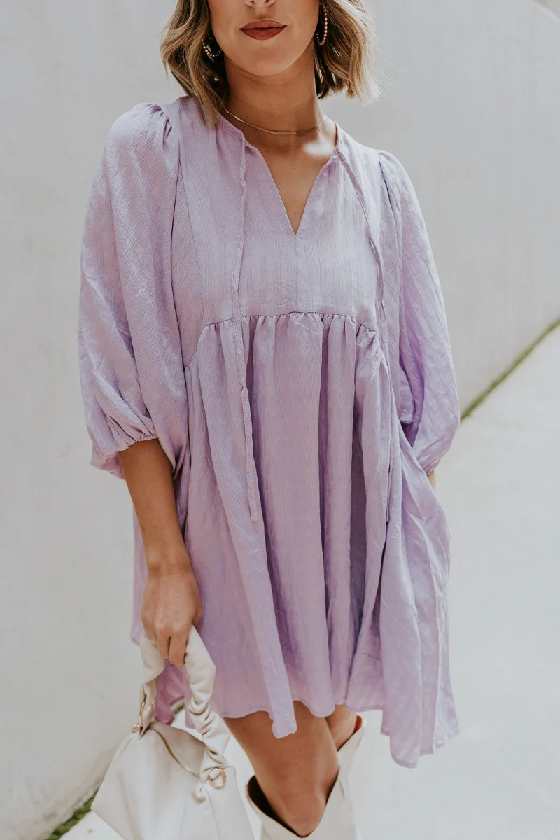 Hadleigh Lavender Puff Sleeve Babydoll Dress - Image 3