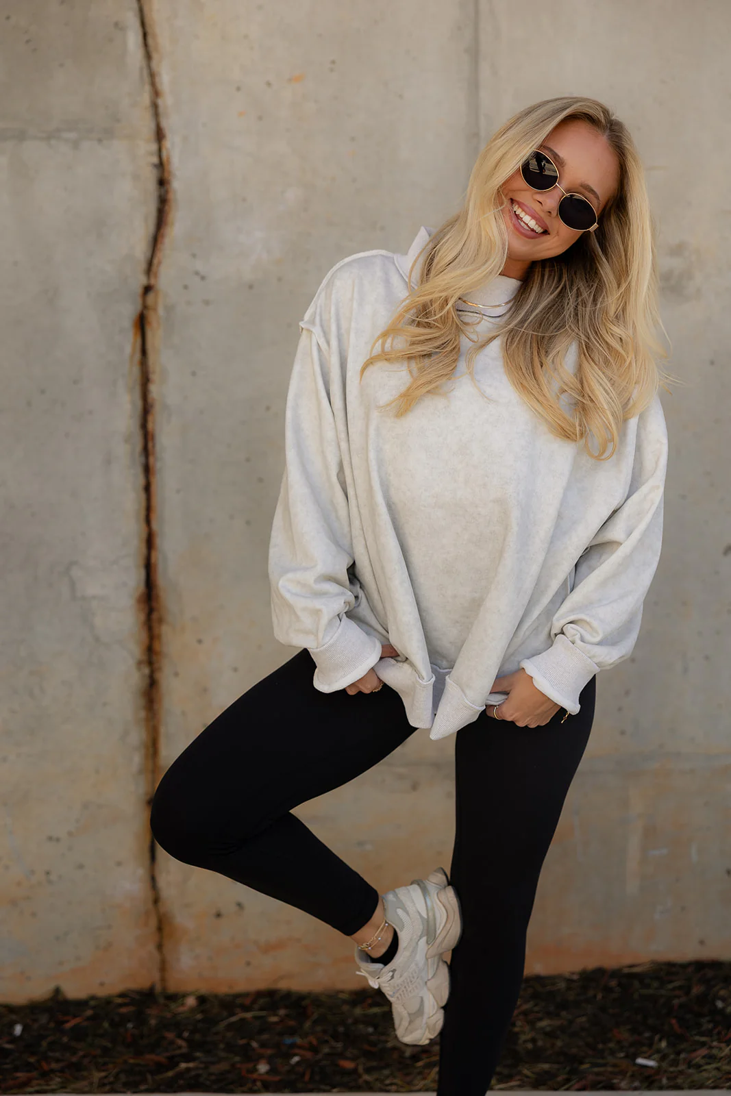 Hadley Ash Grey Mock Neck Mineral Wash Sweatshirt - Image 2
