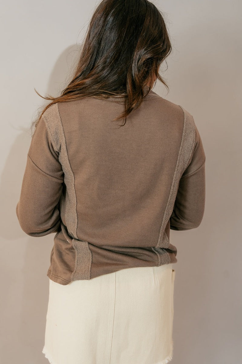 Hadley Brown Textured Zip-Up Long Sleeve Top - Image 8