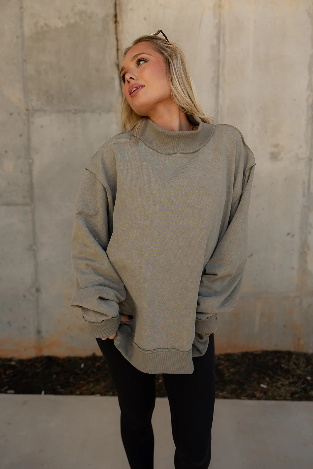 Hadley Olive Green Mock Neck Mineral Wash Sweatshirt