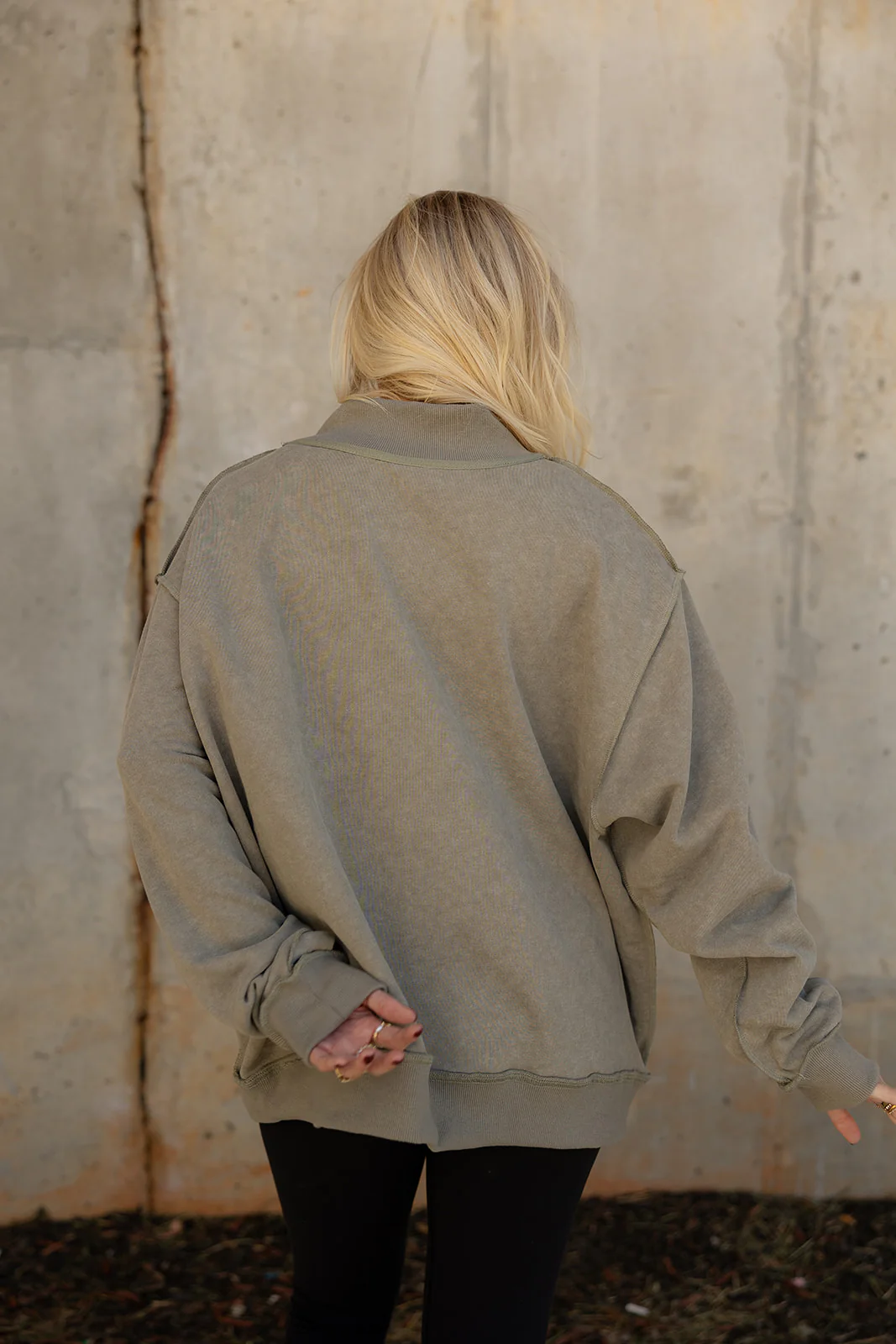 Hadley Olive Green Mock Neck Mineral Wash Sweatshirt - Image 4