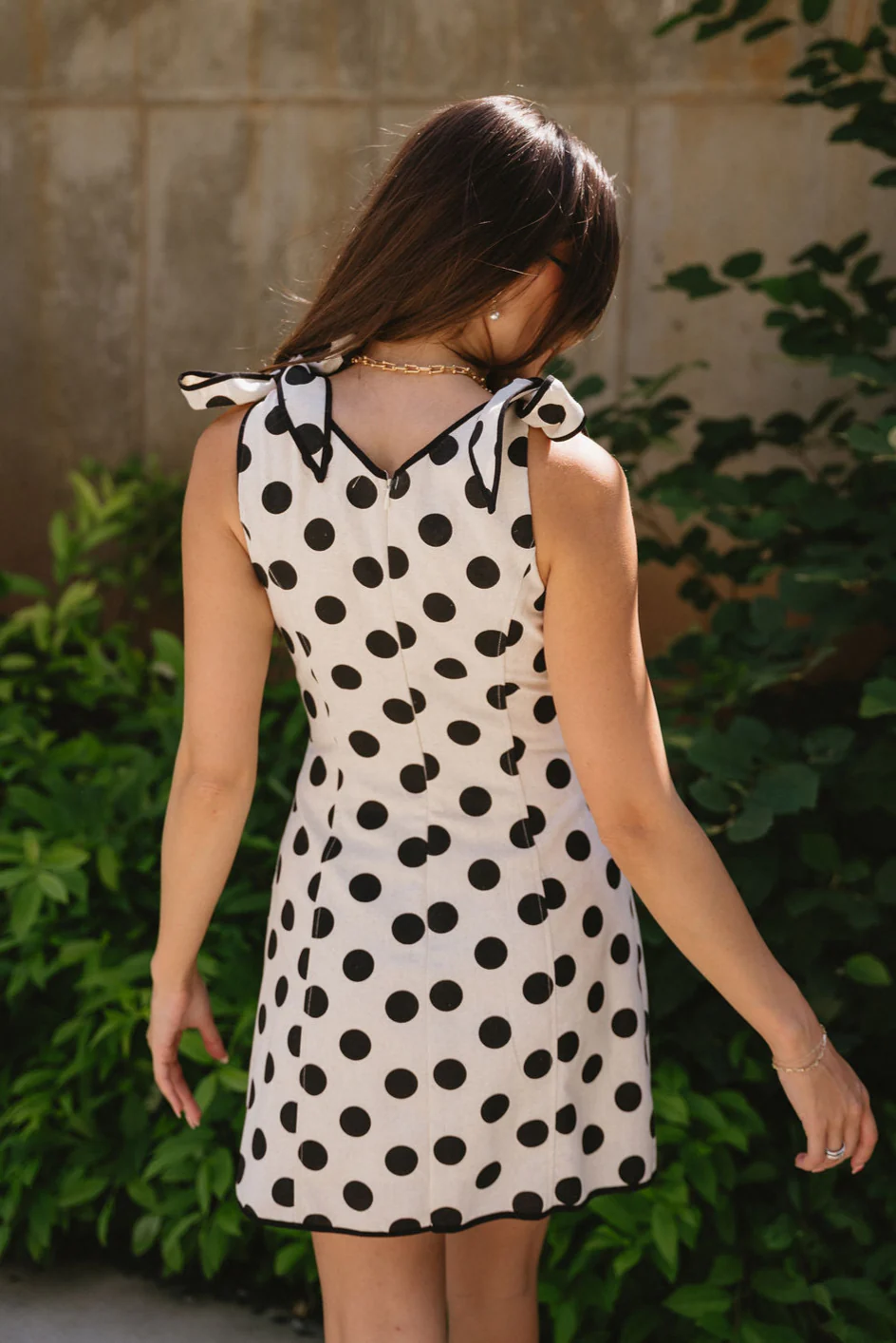 Hailey Beige & Black Polka Dot Mini Dress - Image 8