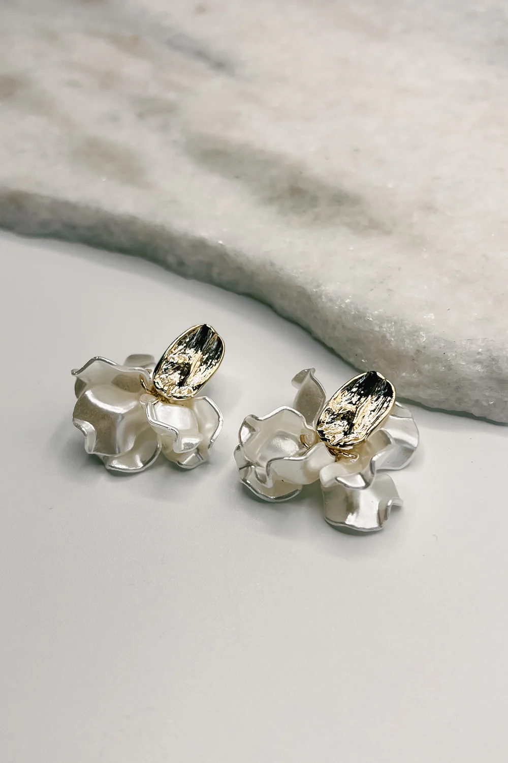 Hailey Gold Dipped and White Flower Earrings