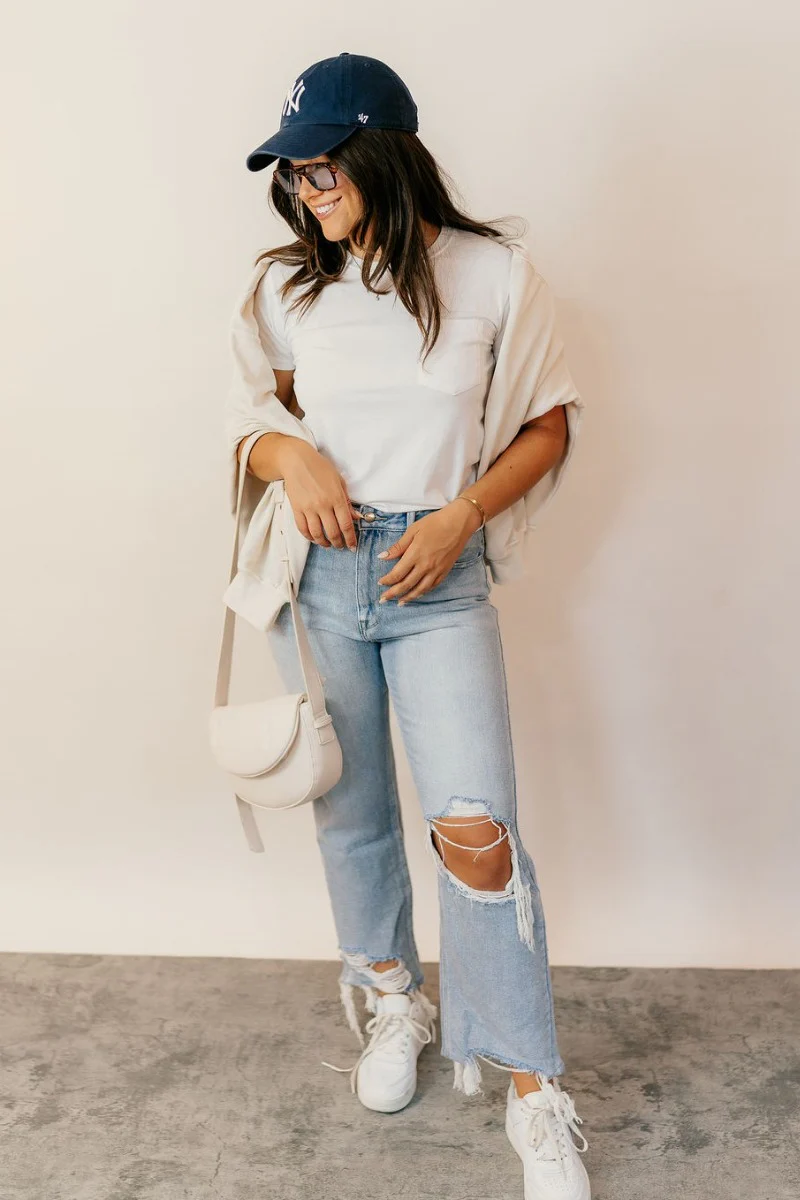 Hannah Off White Short Sleeve Pocket Tee