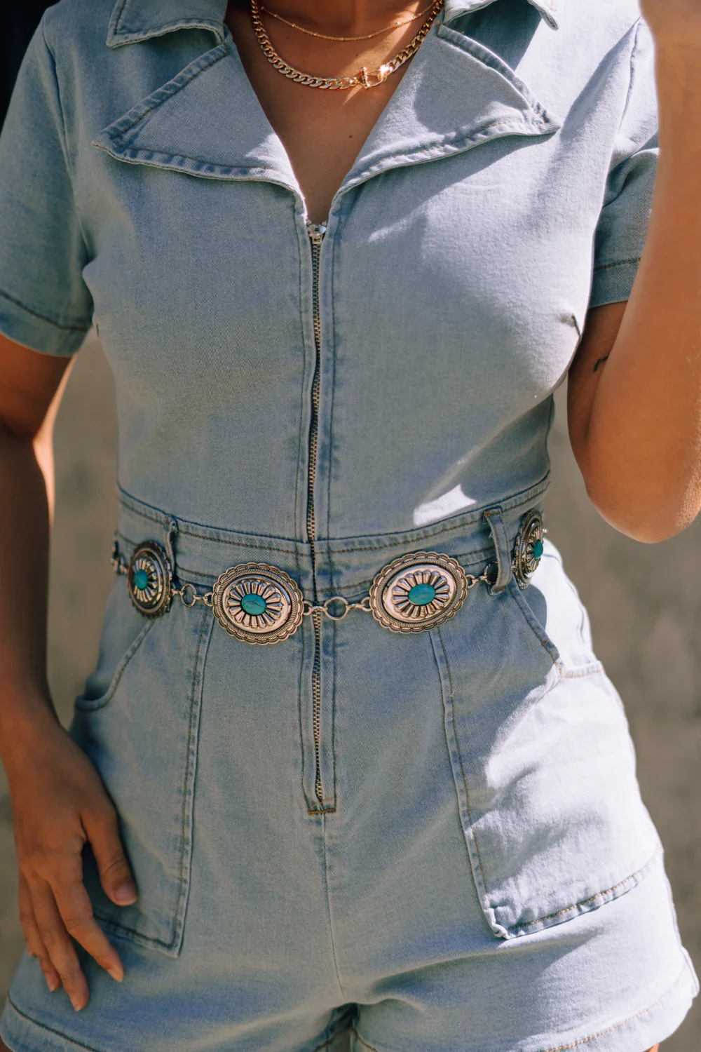 Hannah Silver & Turquoise Medallion Chain Belt - Image 2