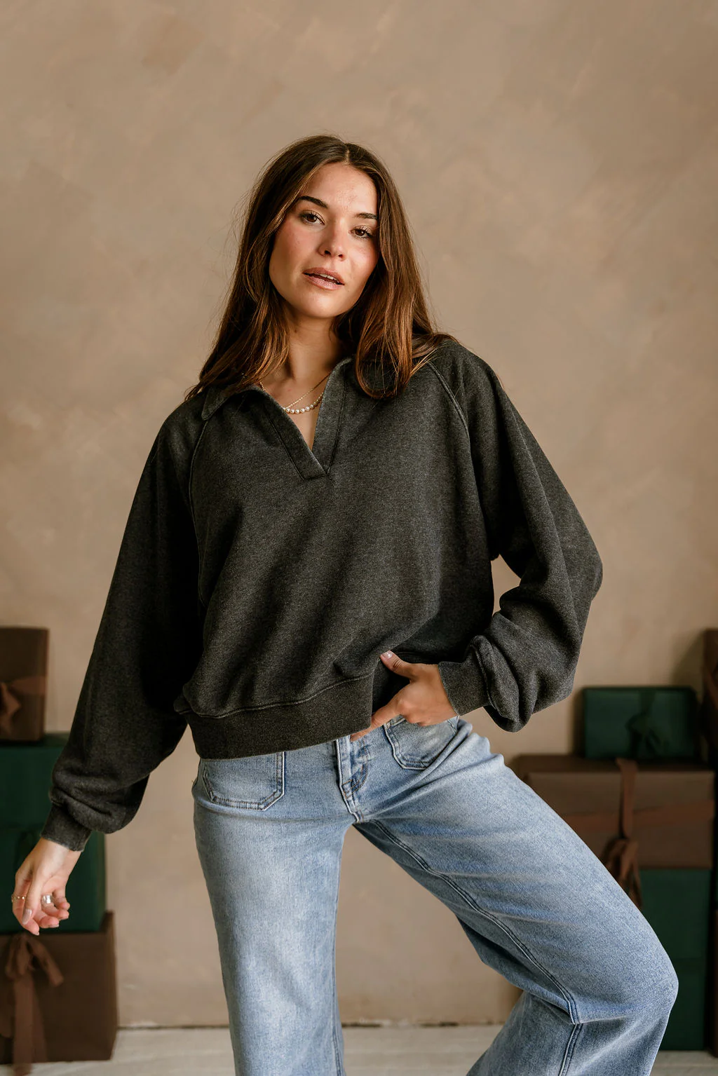 Hannah Washed Black Collar Pullover - Image 2