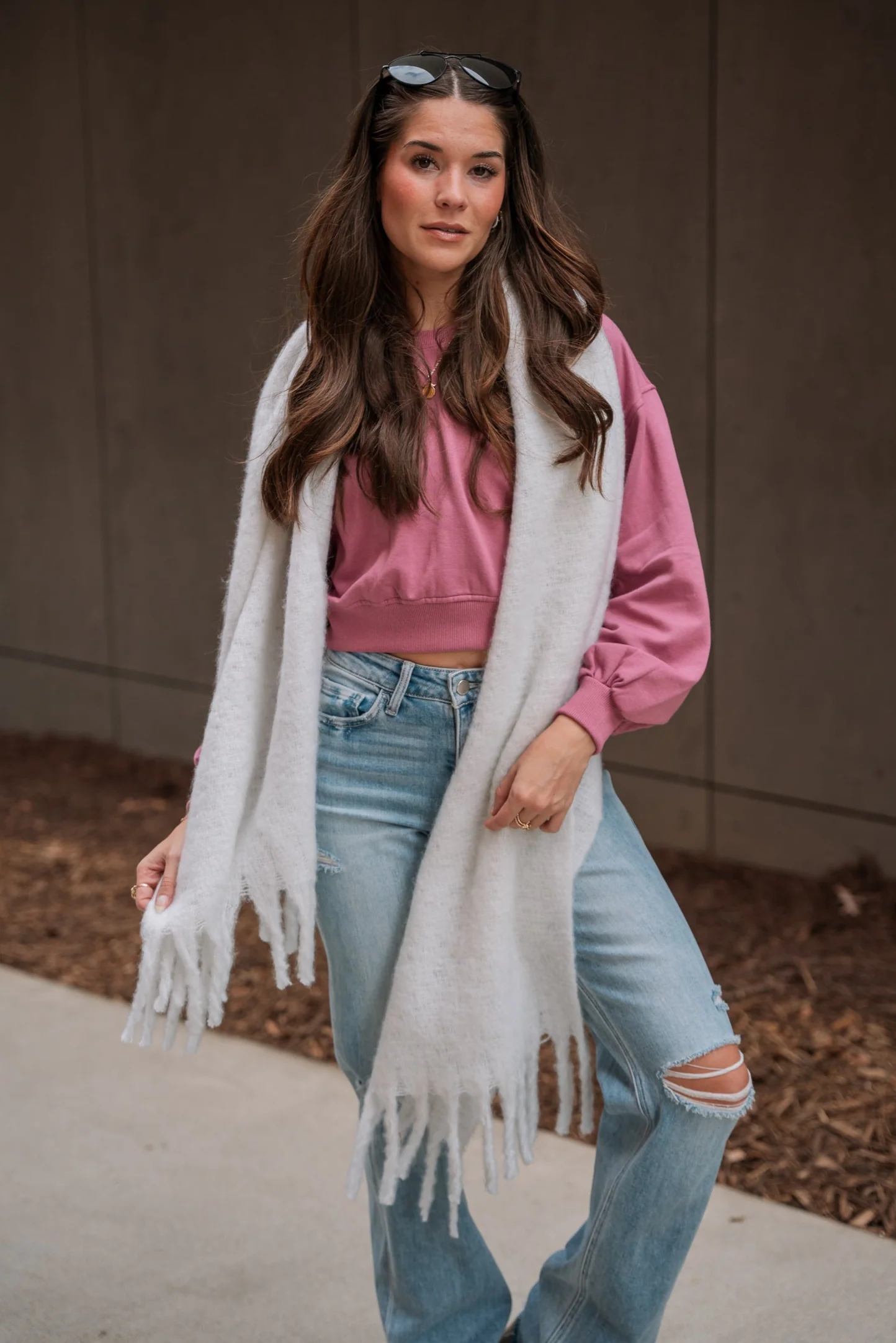 Harley Ash Rose Cropped Long Sleeve Sweatshirt