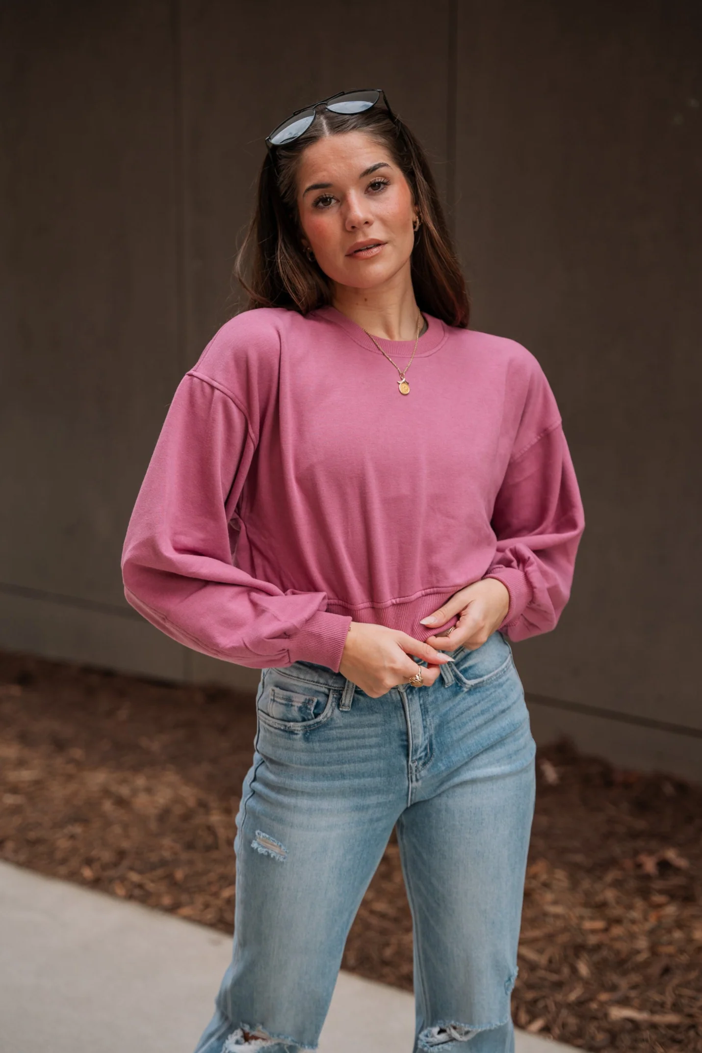 Harley Ash Rose Cropped Long Sleeve Sweatshirt - Image 3
