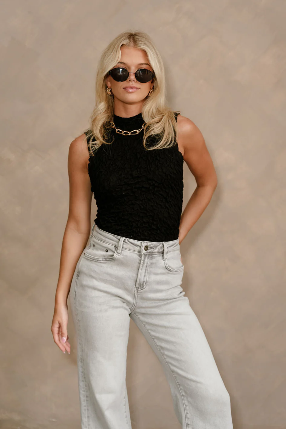 Harlow Black Textured Crinkle Tank - Image 5
