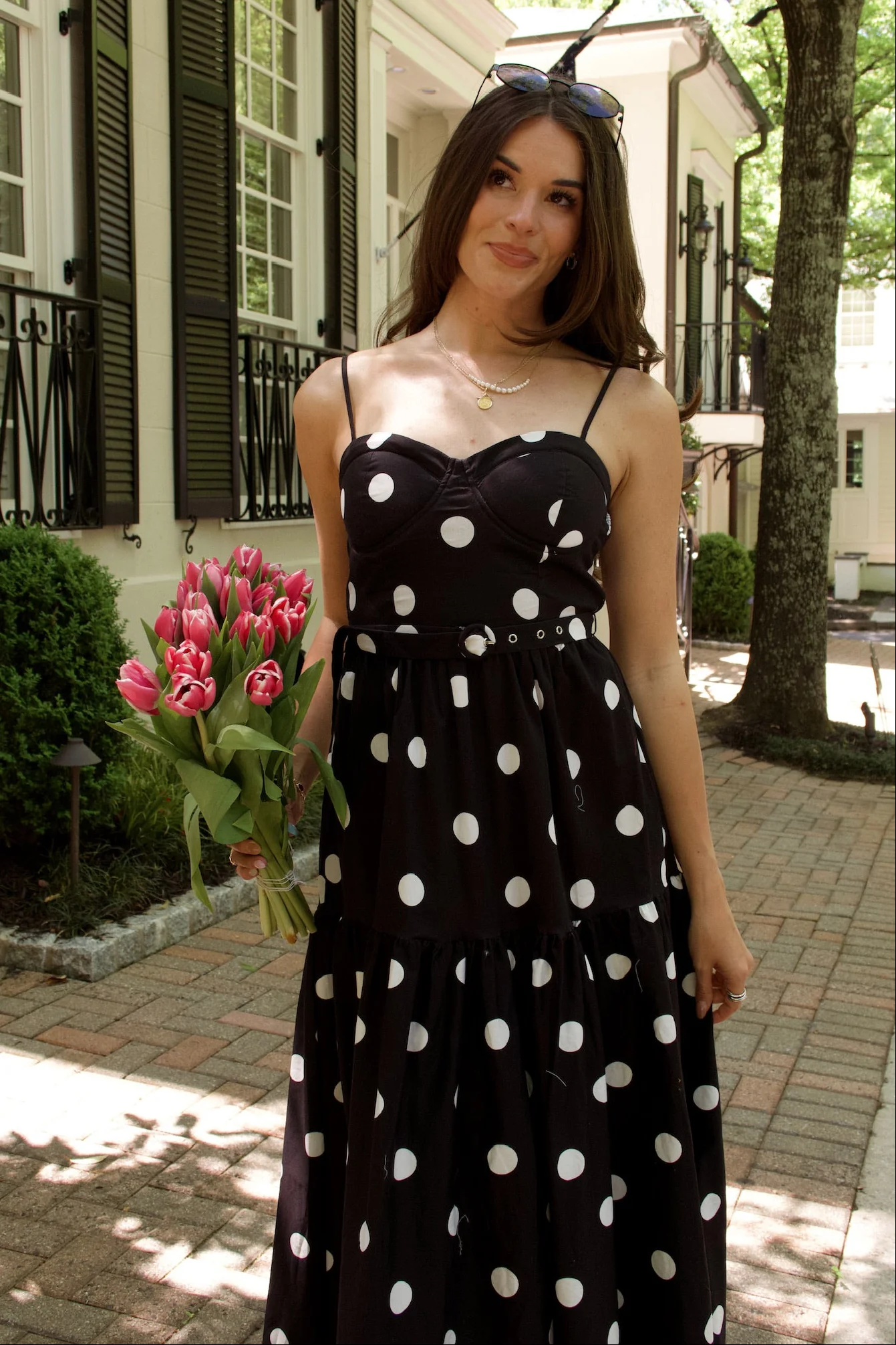 Harper Black & White Polka Dot Midi Dress - Image 2
