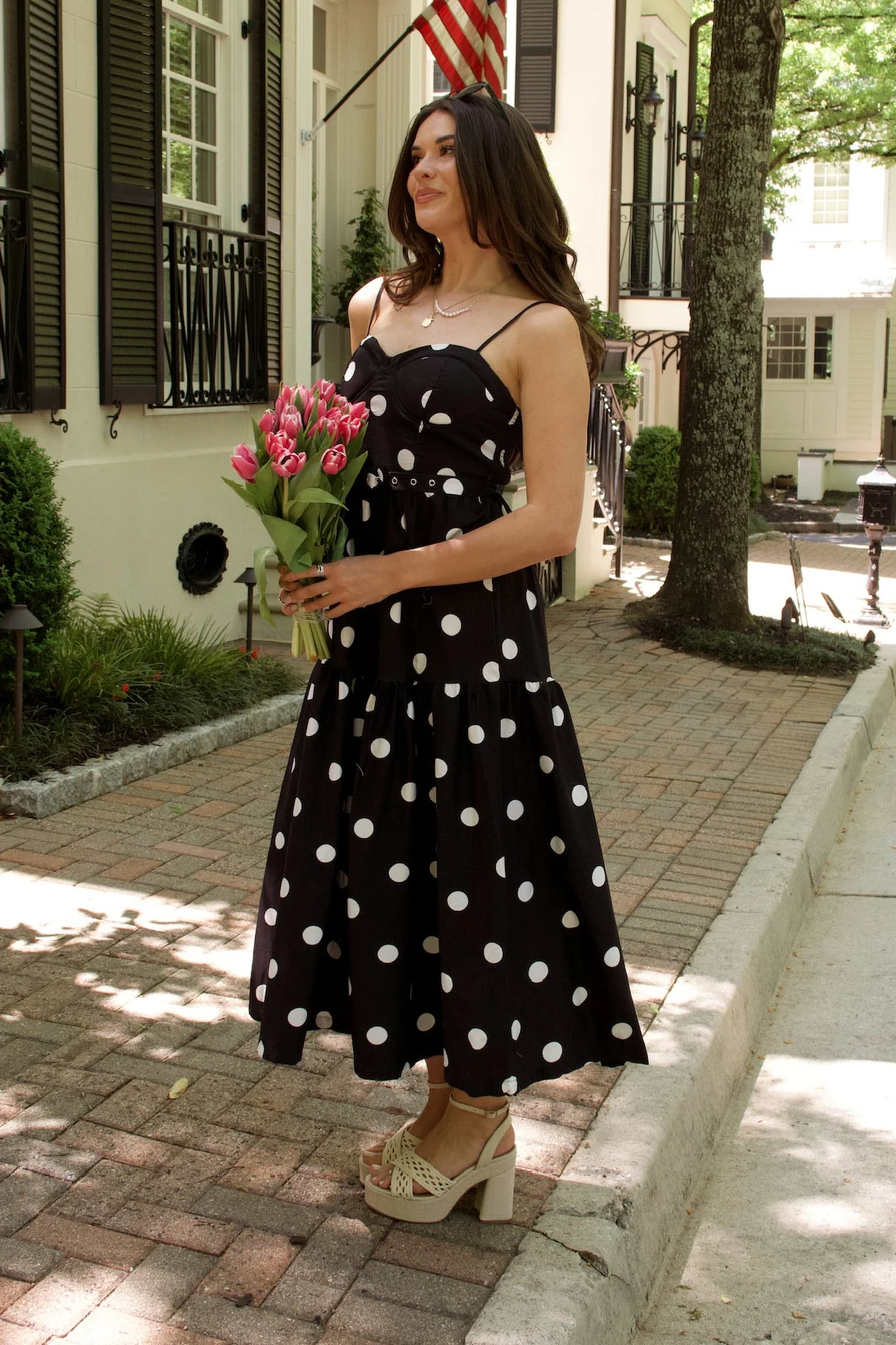 Harper Black & White Polka Dot Midi Dress - Image 3