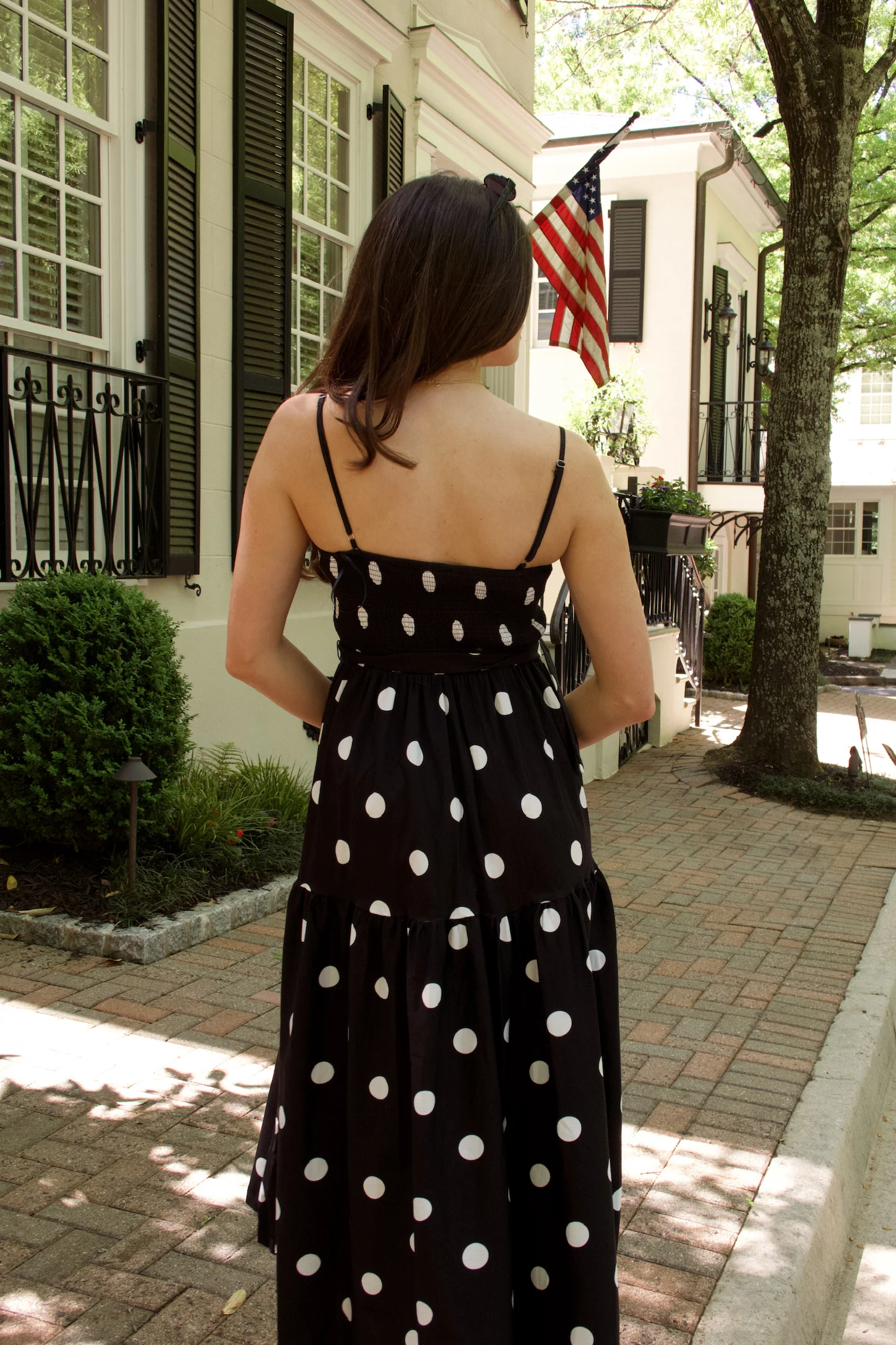 Harper Black & White Polka Dot Midi Dress - Image 4