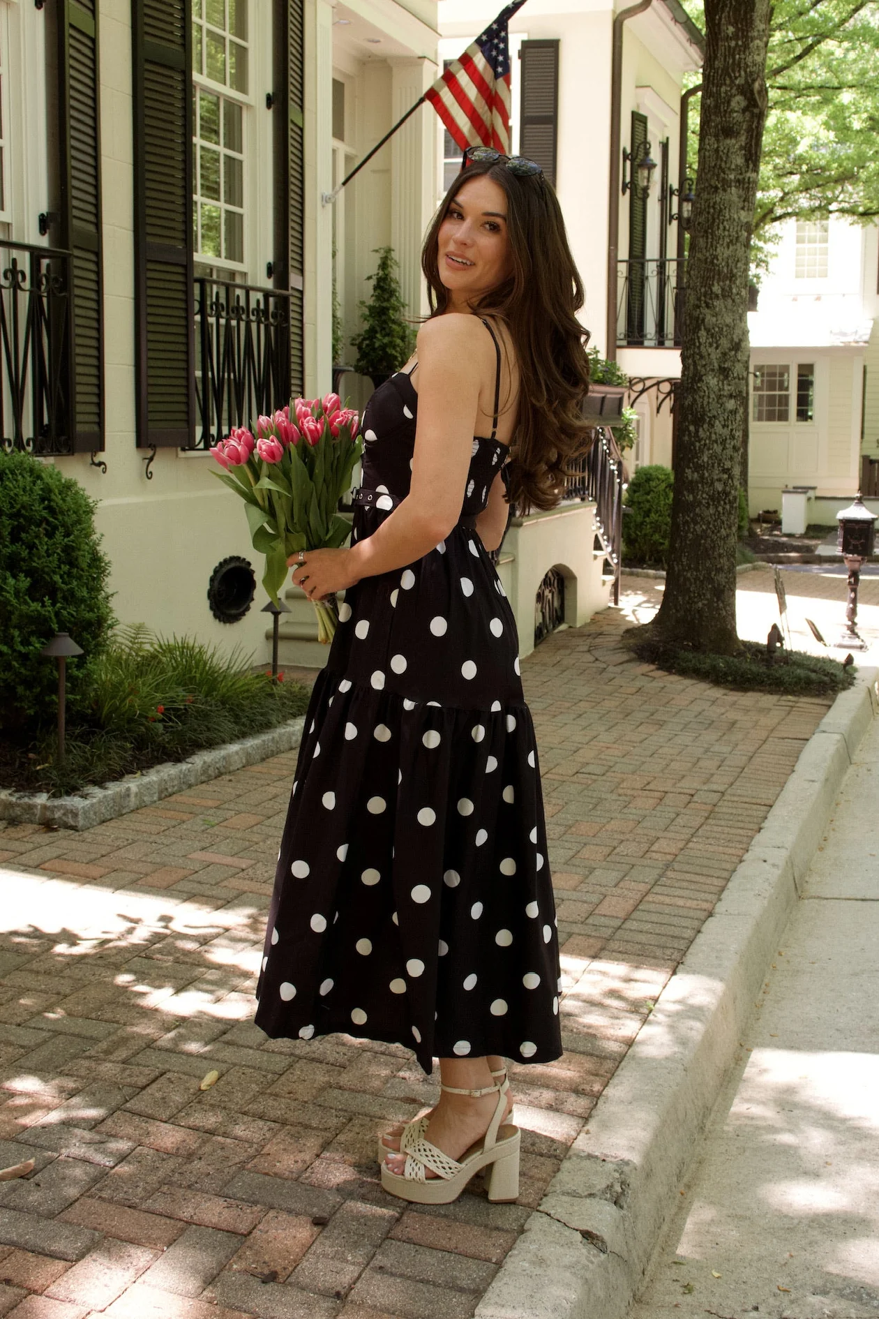 Harper Black & White Polka Dot Midi Dress - Image 5