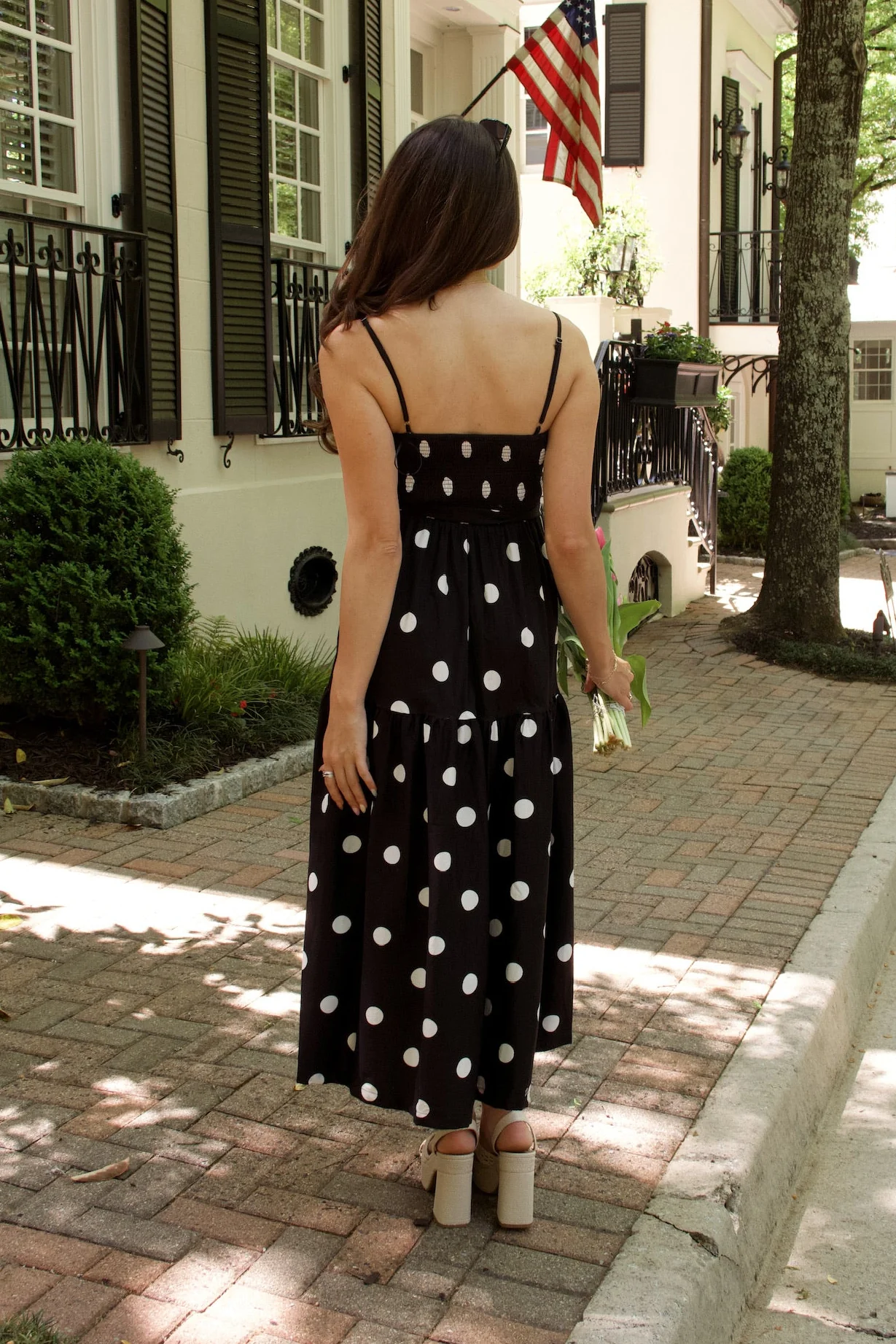 Harper Black & White Polka Dot Midi Dress - Image 6