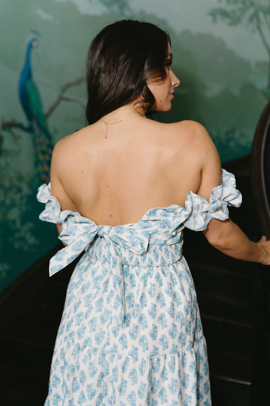 Harper Blue & White Floral Midi Dress - Image 2