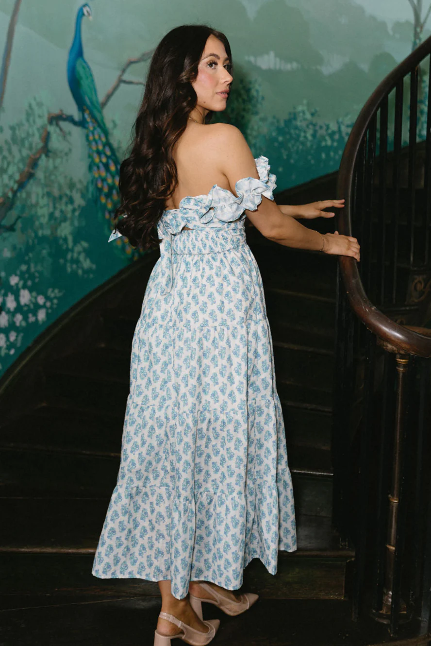 Harper Blue & White Floral Midi Dress - Image 4