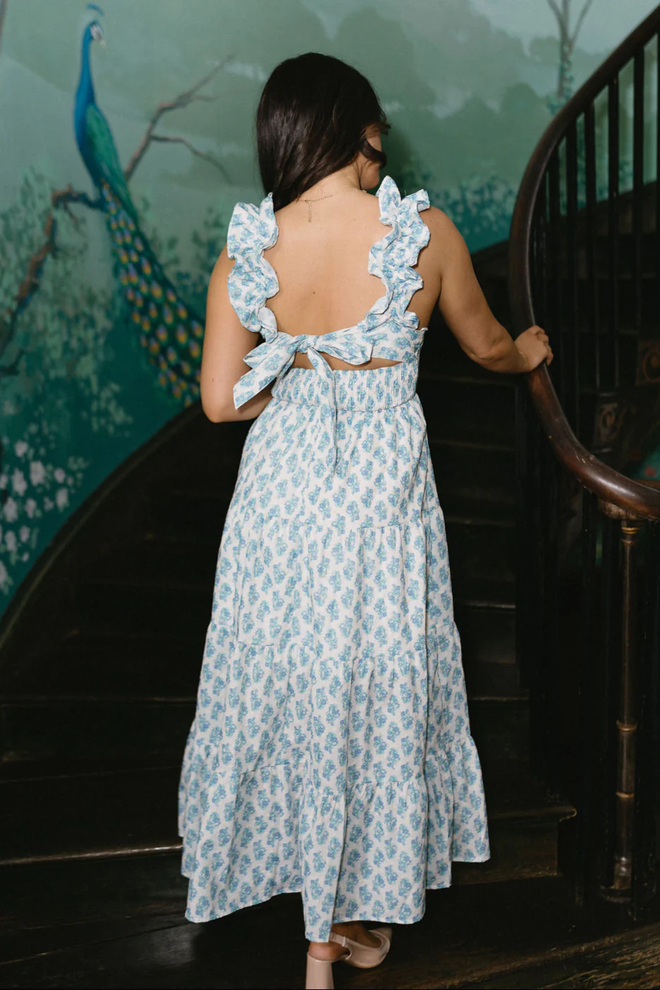 Harper Blue & White Floral Midi Dress - Image 7
