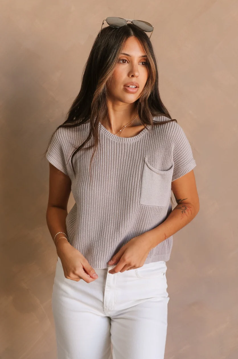 Harper Grey Knit Short Sleeve Top - Image 5