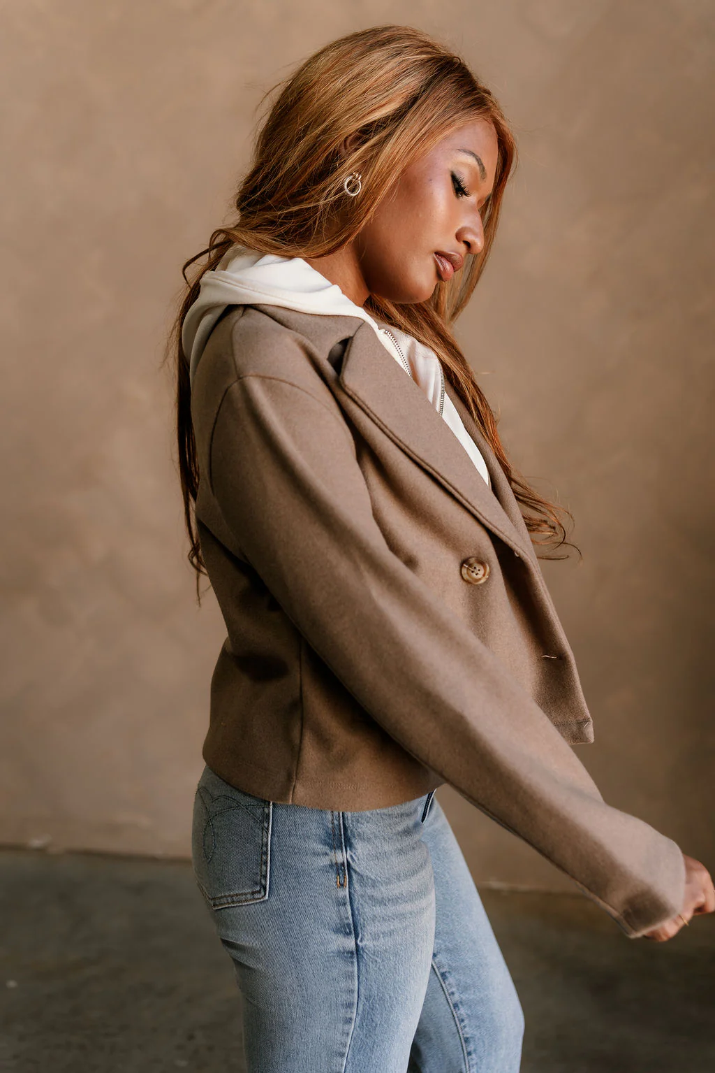 Harper Light Brown & Cream Hoodie Jacket - Image 3