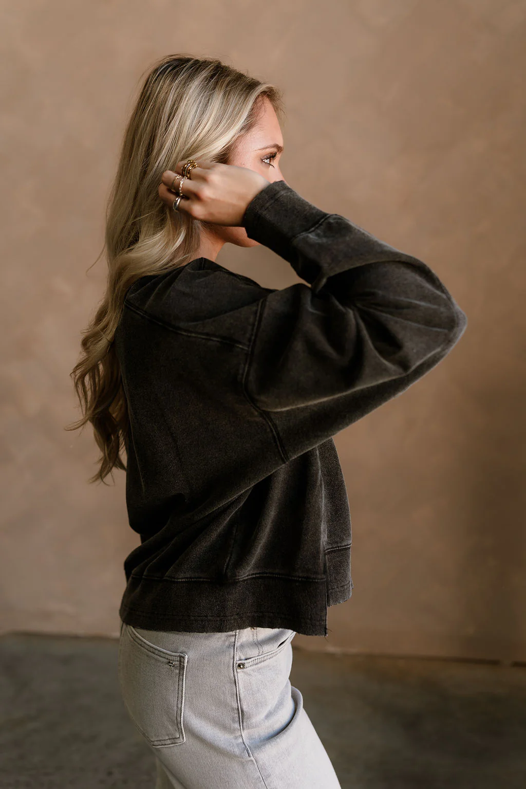 Harper Washed Black Long Sleeve Sweatshirt - Image 3