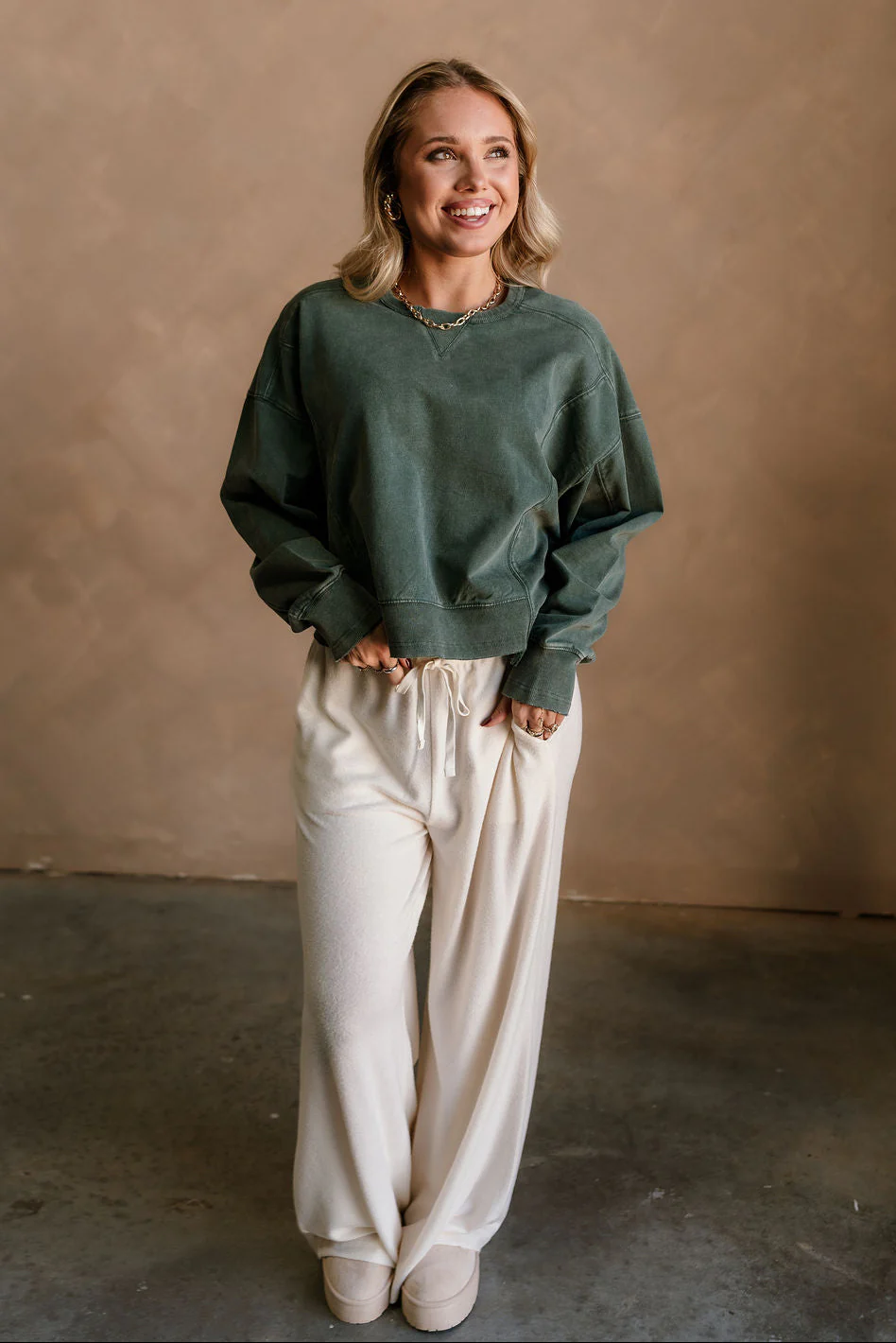 Harper Washed Green Long Sleeve Sweatshirt - Image 2