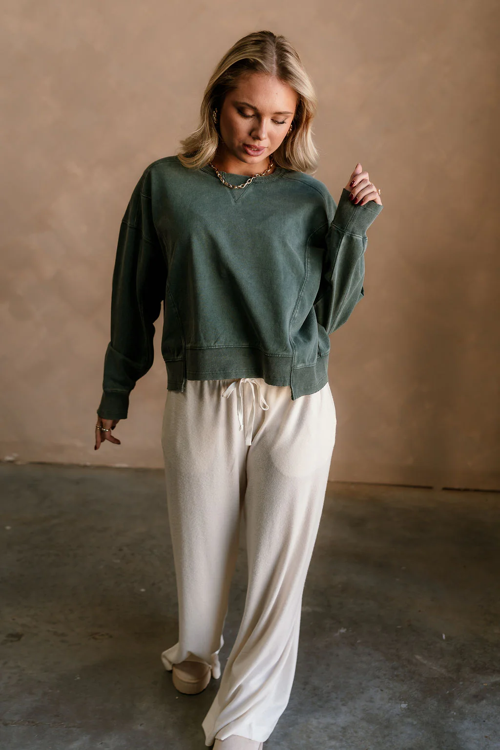 Harper Washed Green Long Sleeve Sweatshirt - Image 4