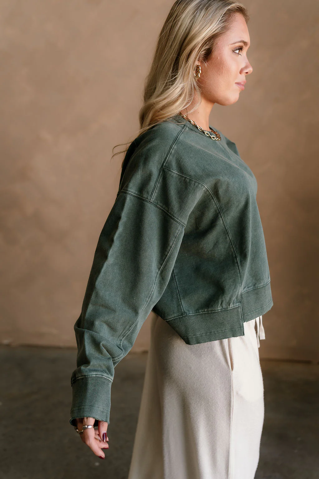 Harper Washed Green Long Sleeve Sweatshirt - Image 5