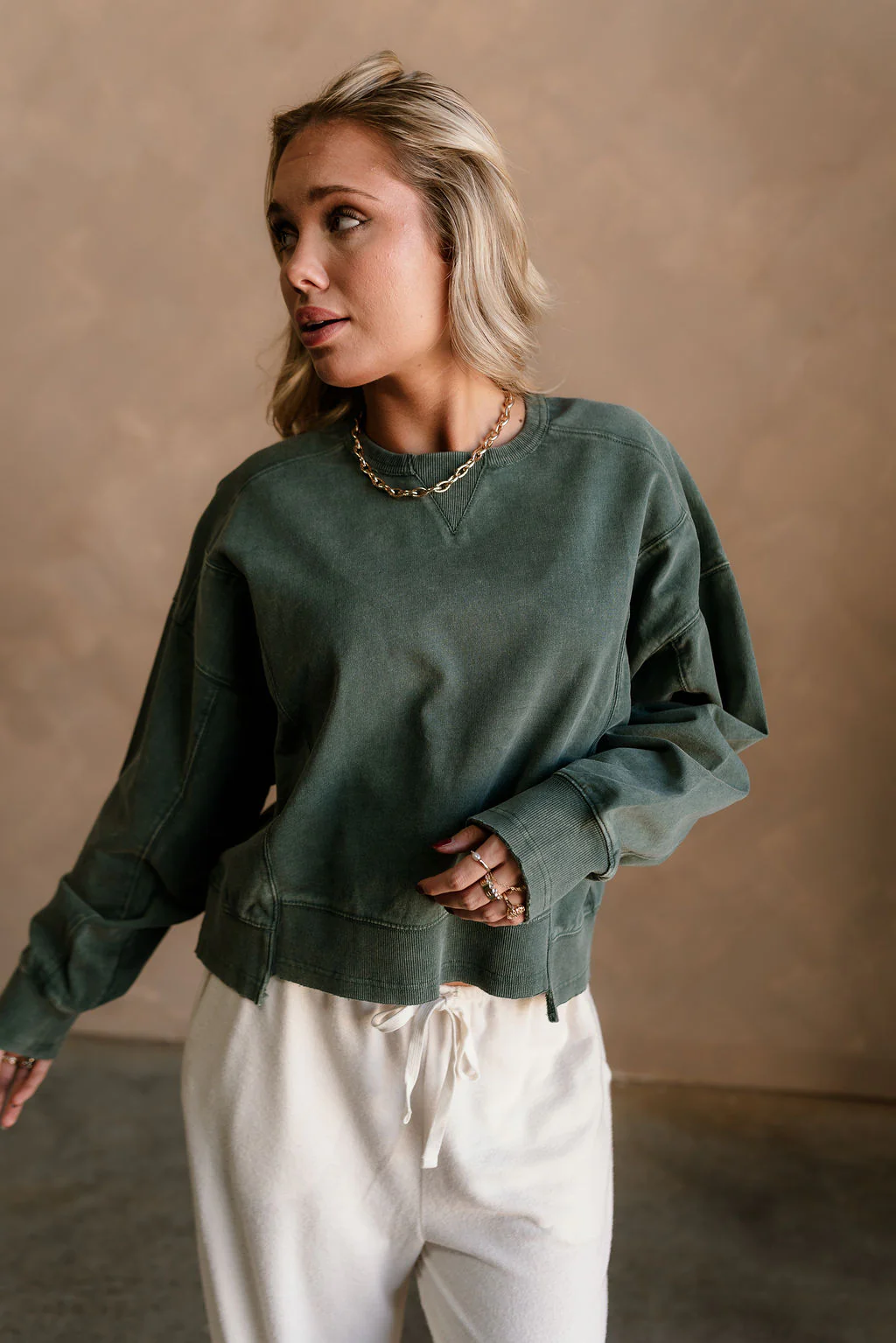 Harper Washed Green Long Sleeve Sweatshirt - Image 6