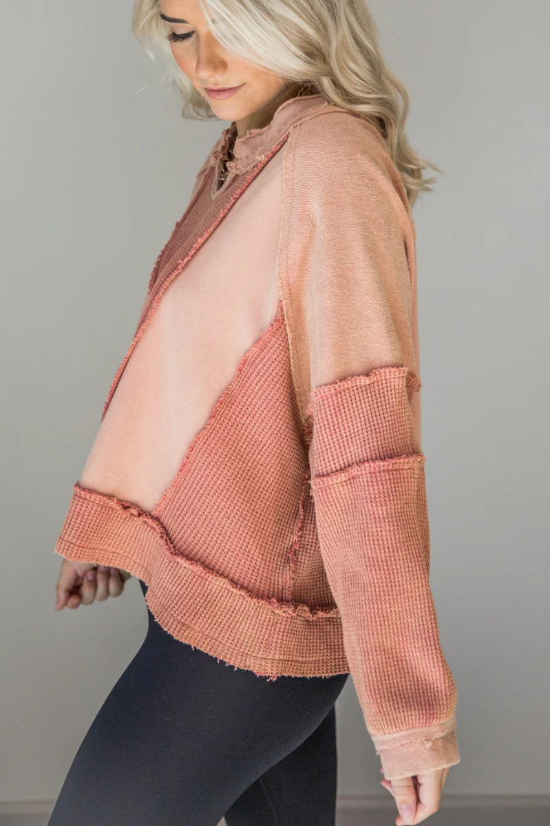 Hattie Pink Multi Textured Long Sleeve Top