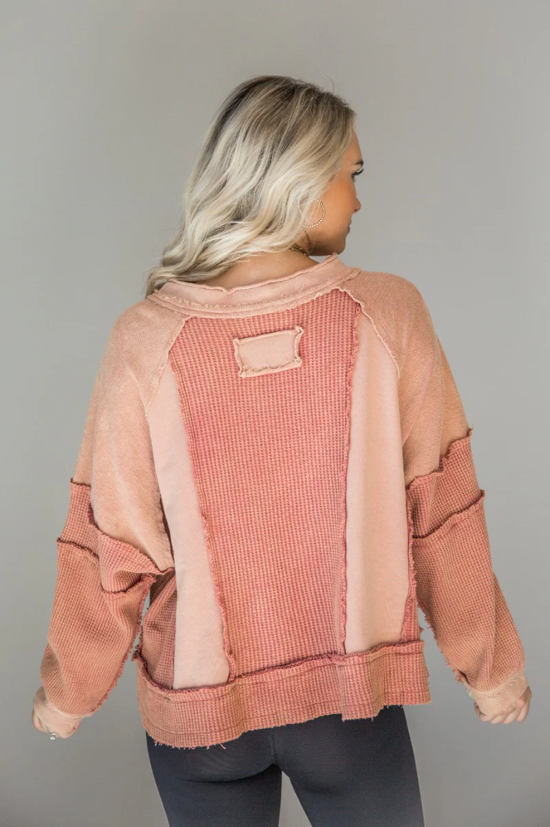 Hattie Pink Multi Textured Long Sleeve Top - Image 6