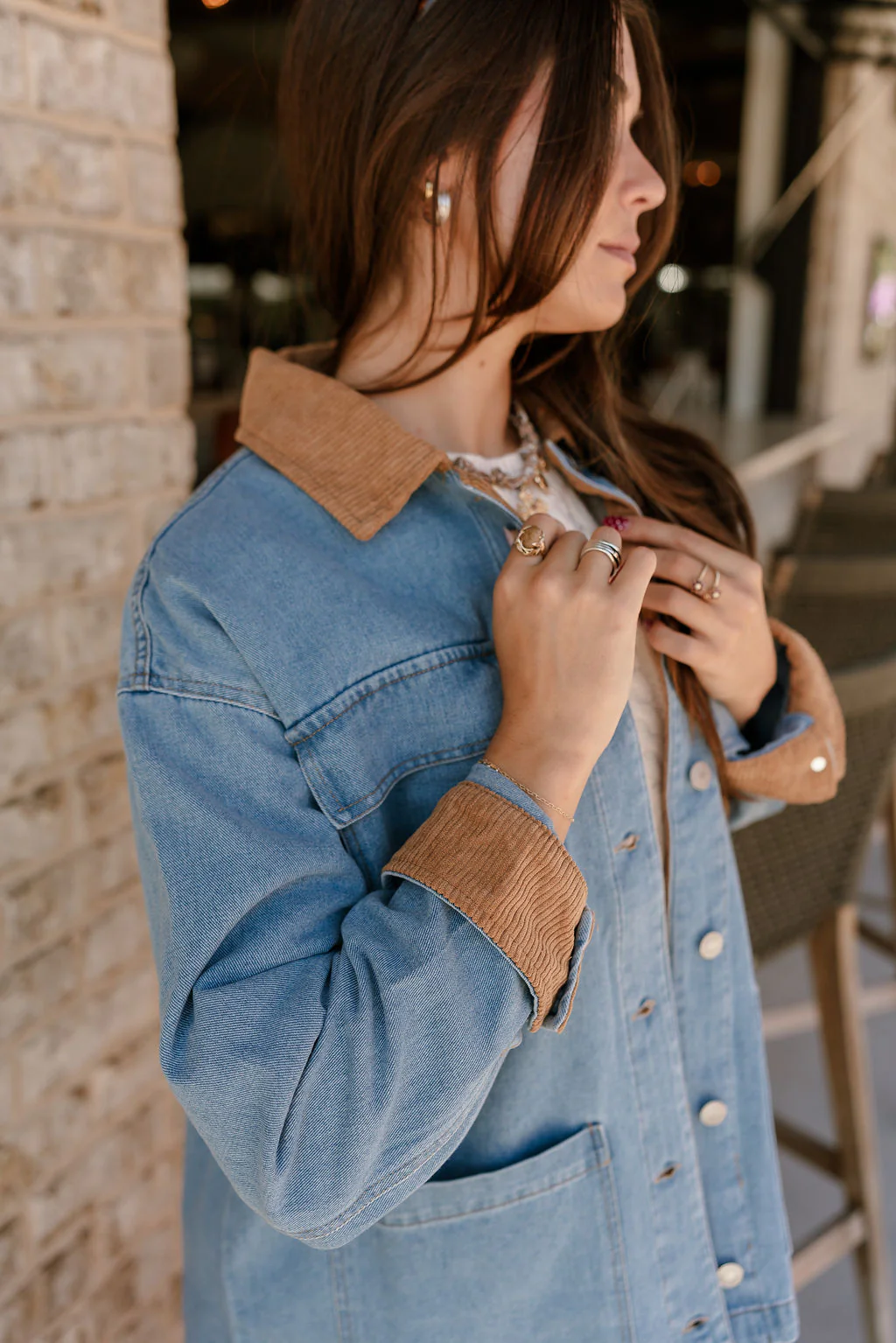 Hayden Light Denim & Brown Corduroy Barn Jacket - Image 3
