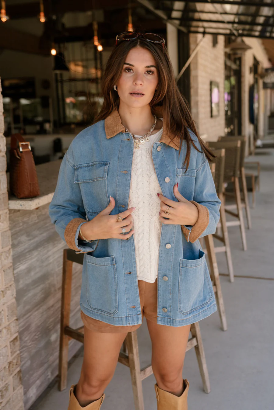 Hayden Light Denim & Brown Corduroy Barn Jacket - Image 6
