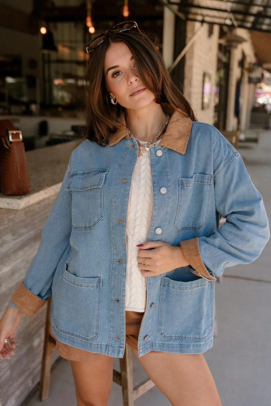 Hayden Light Denim & Brown Corduroy Barn Jacket - Image 9