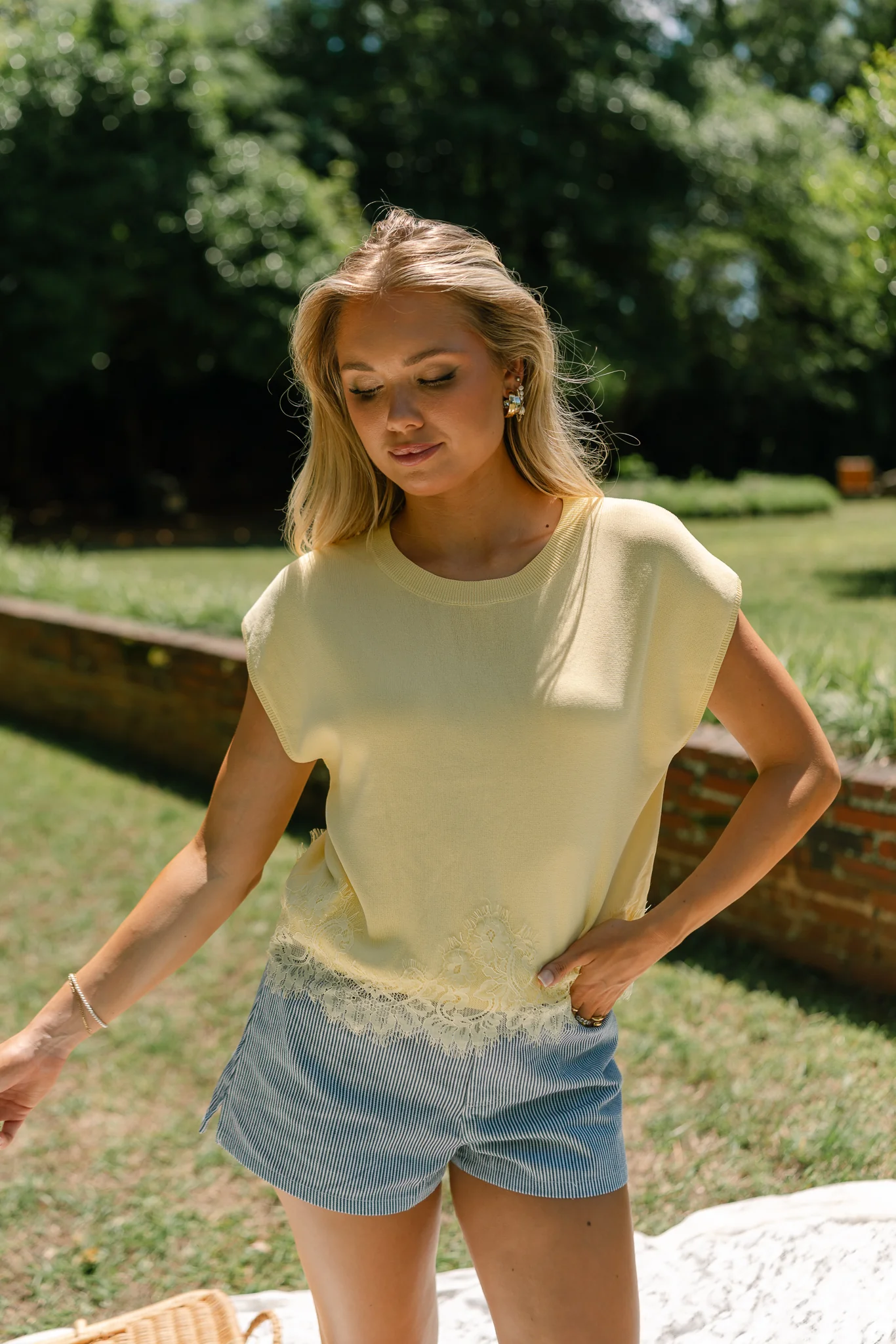 Hayley Yellow Lace Hem Top - Image 2