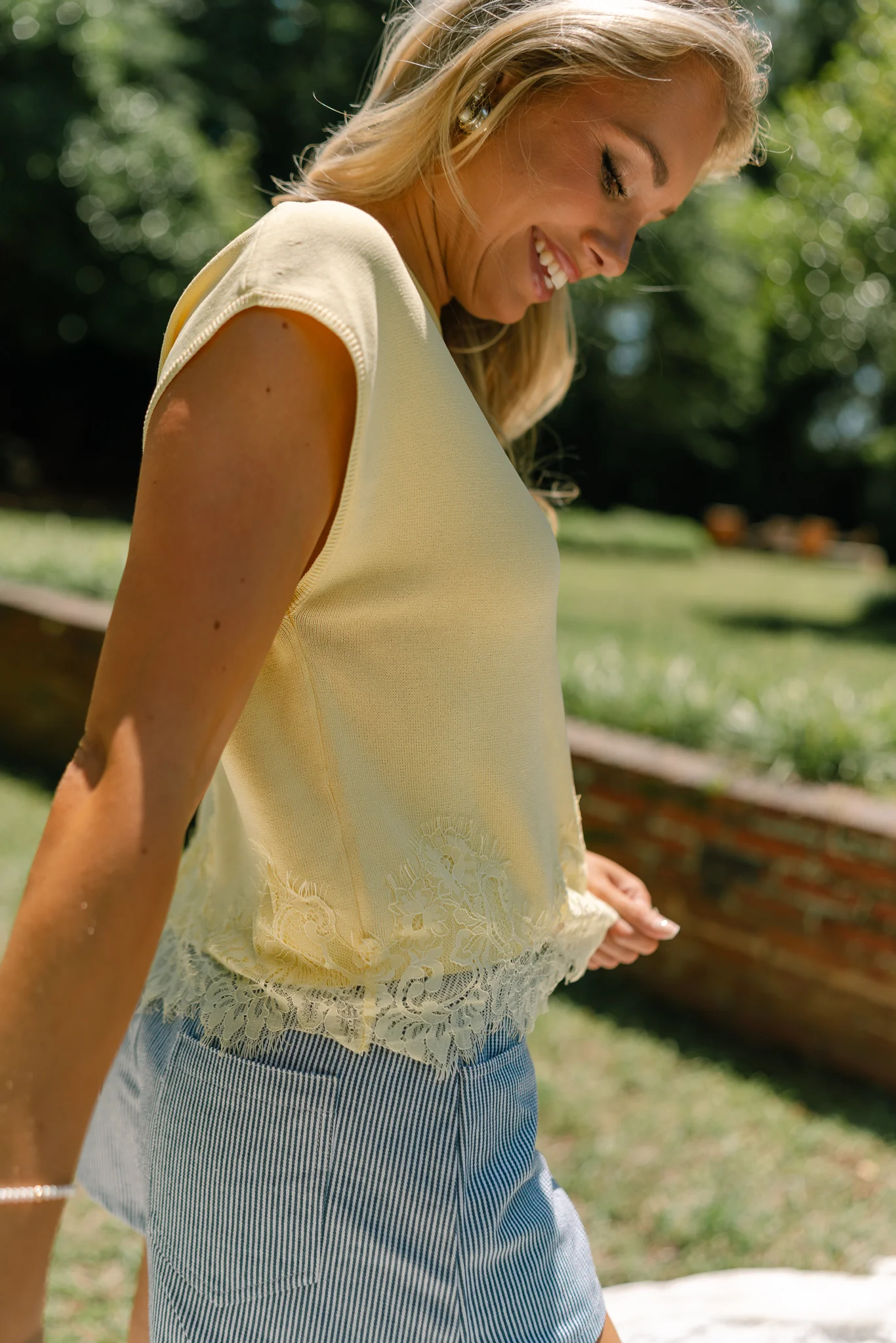 Hayley Yellow Lace Hem Top - Image 4