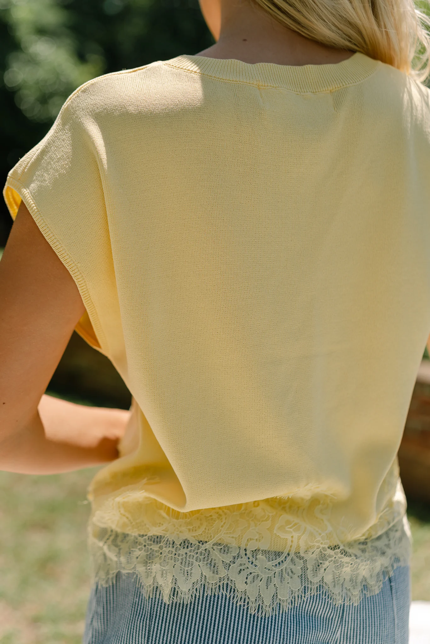 Hayley Yellow Lace Hem Top - Image 5