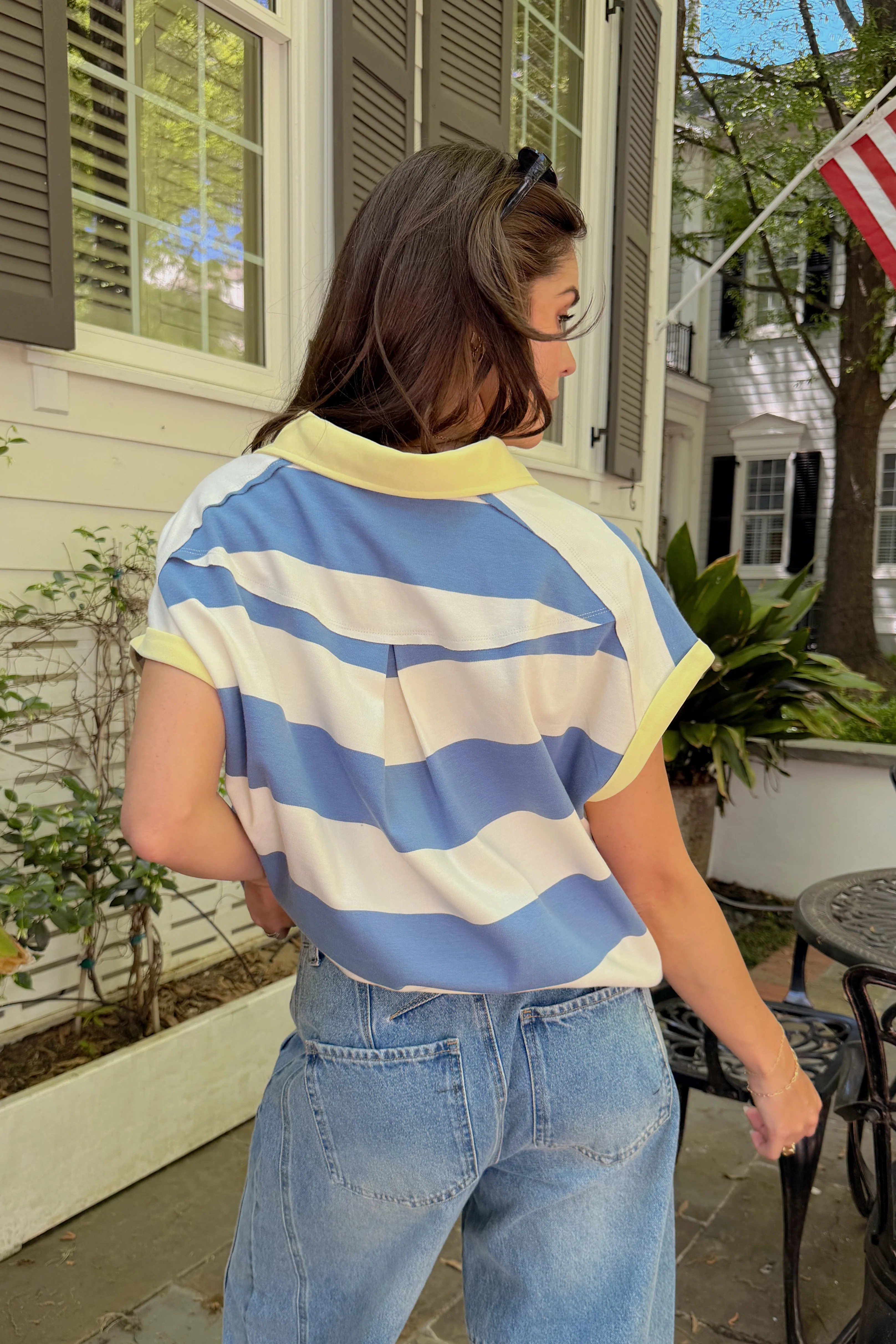 Hazel Multi Striped Quarter-Button Top - Image 4