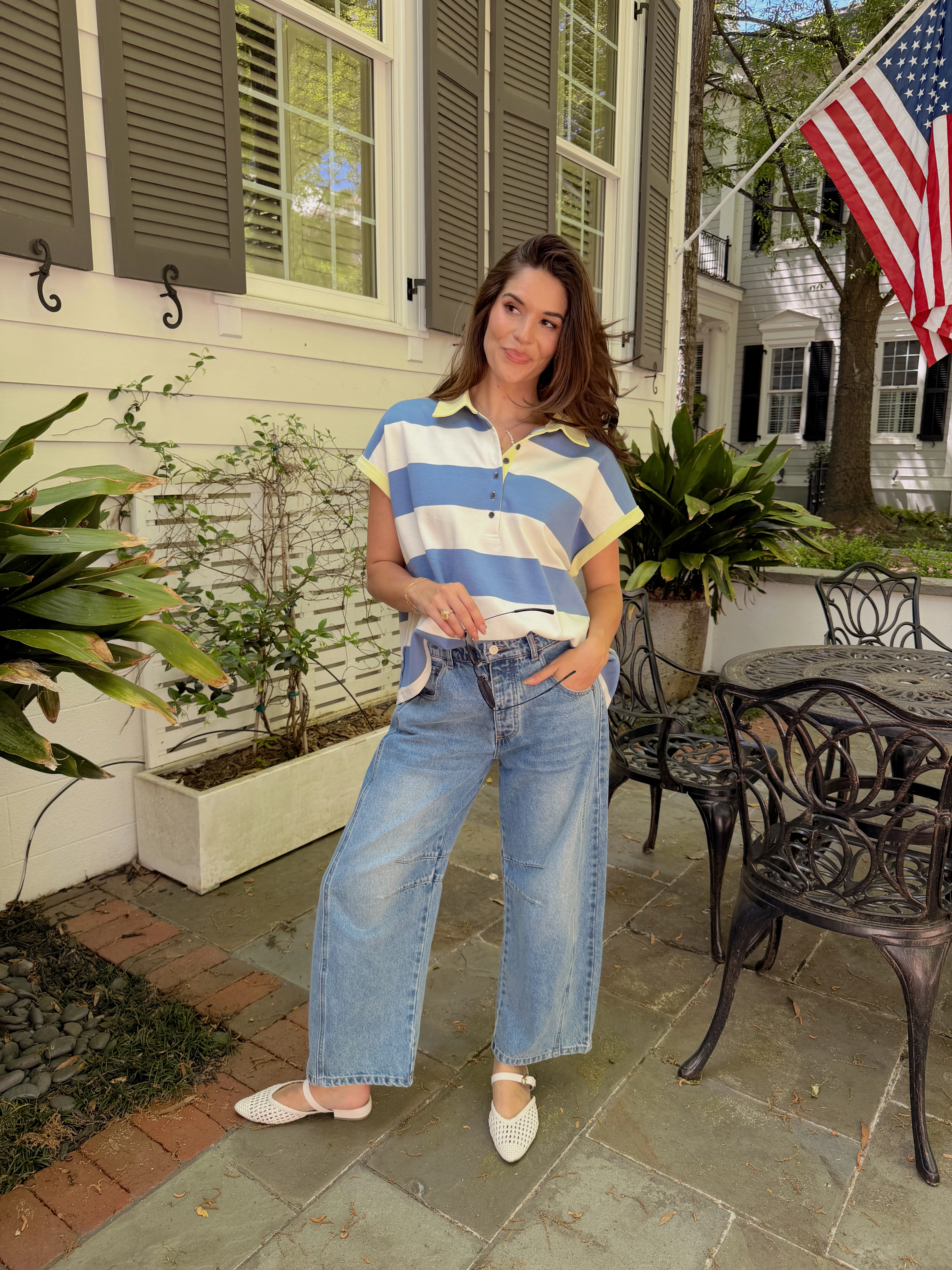 Hazel Multi Striped Quarter-Button Top - Image 5