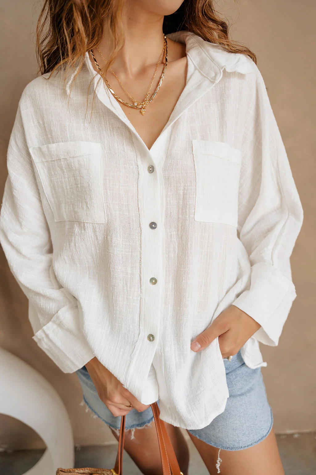 Hazel White Linen Button-Up Long Sleeve Top - Image 6