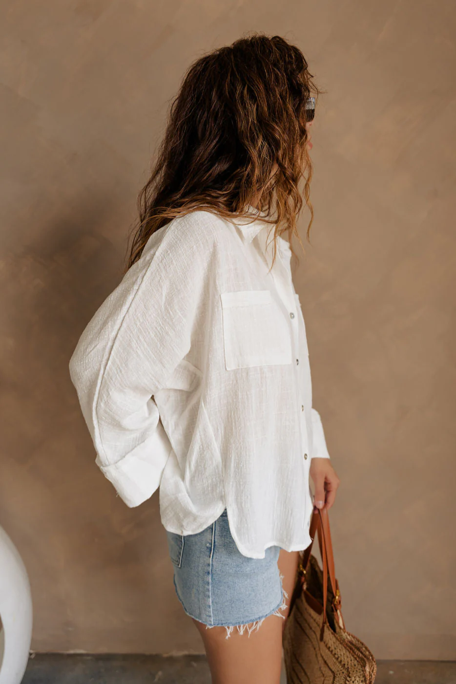 Hazel White Linen Button-Up Long Sleeve Top - Image 7