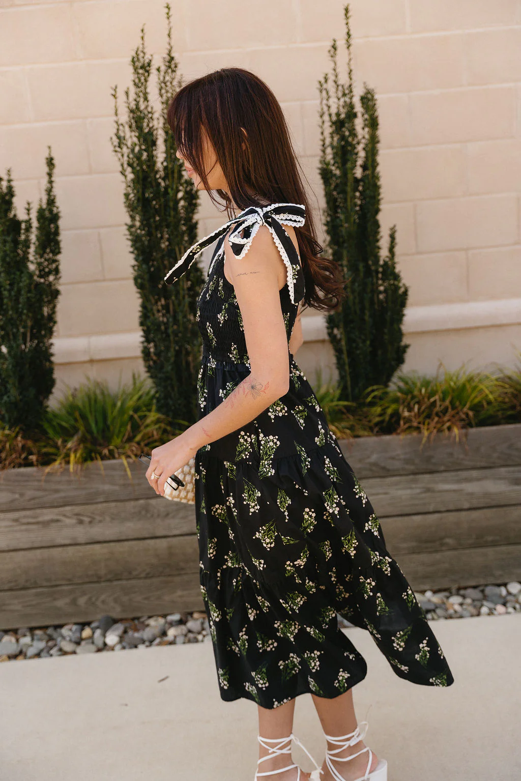 Heather Black Floral Tie Strap Midi Dress - Image 4