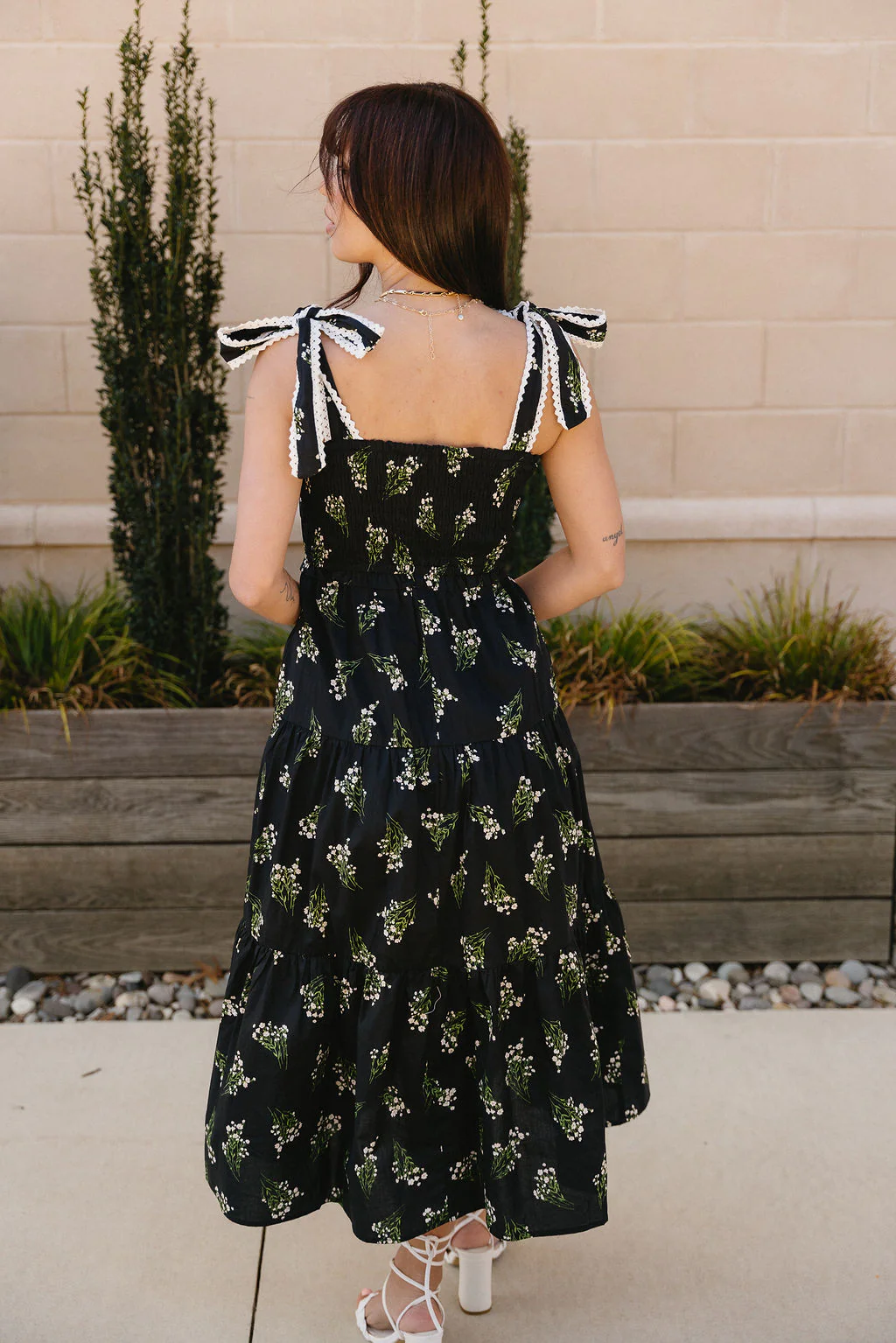 Heather Black Floral Tie Strap Midi Dress - Image 7